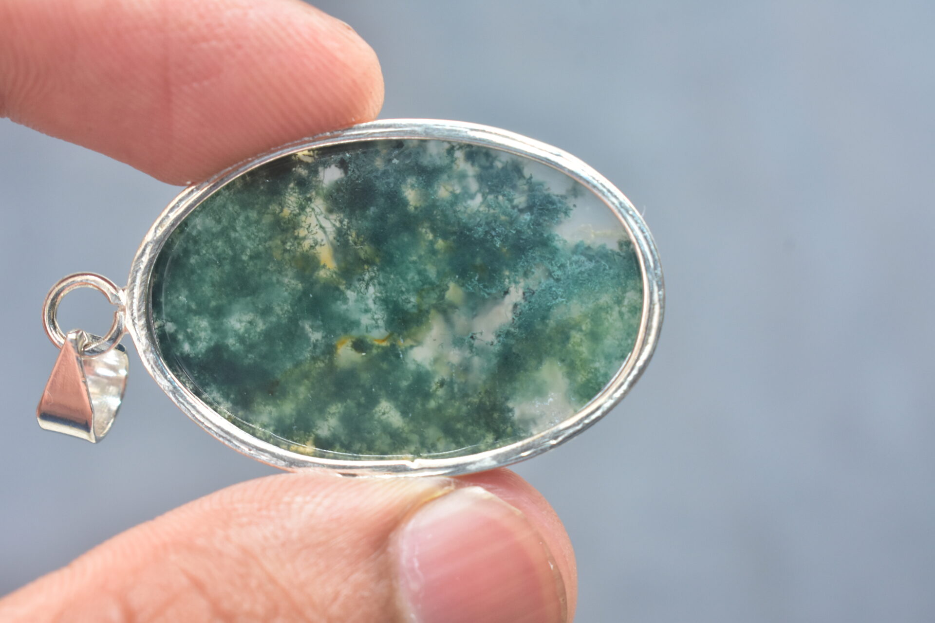 Moss Agate Cabochon / Sterling Silver Pendant / For Jewelry / Oval Shape / Loose Gemstone Jewelry A-253 - Image 2