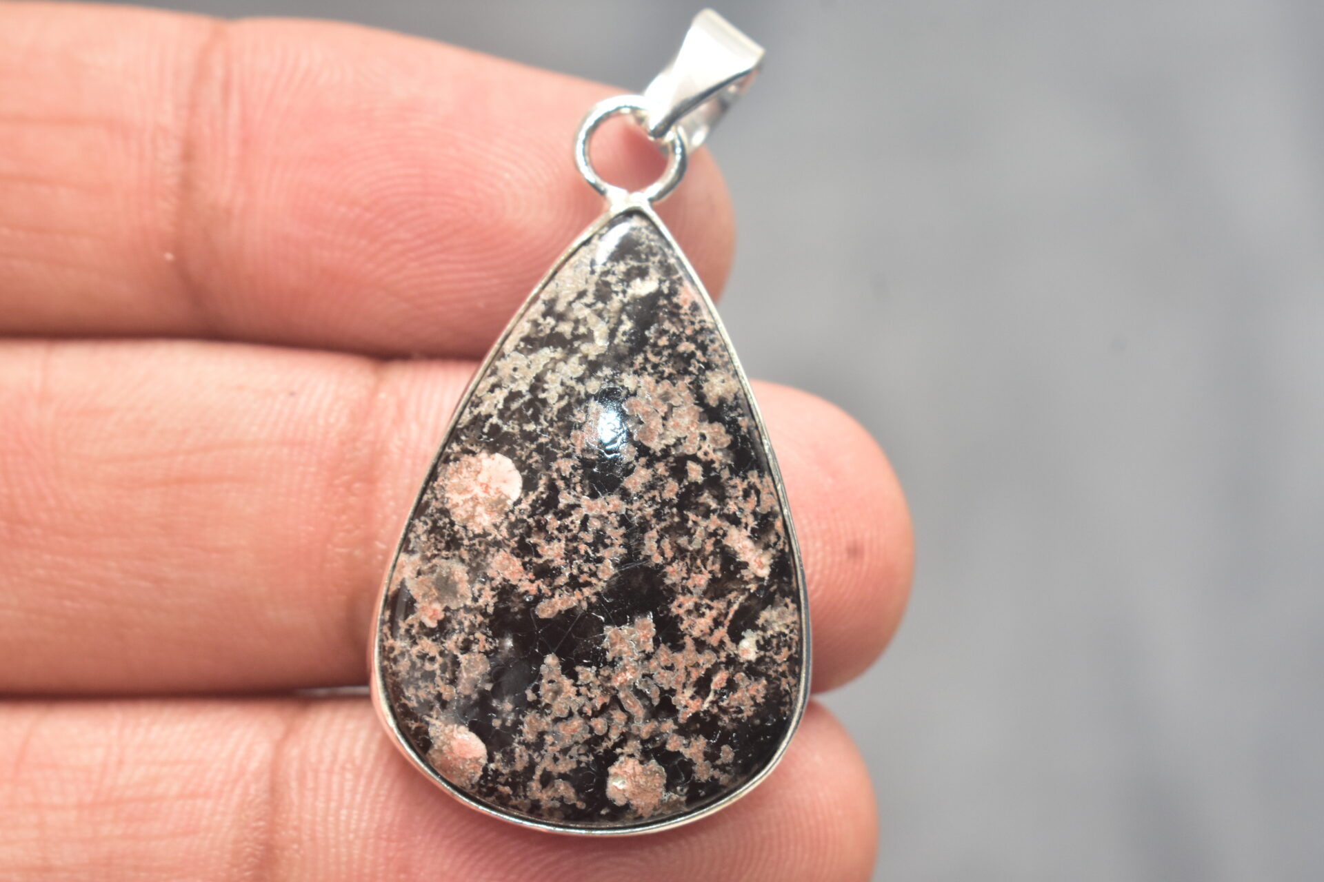 Flower Obsidian Cabochon / Plated Silver Pendant / For Jewelry / Pear Shape / Loose Gemstone Jewelrys A-276 - Image 5