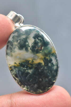 Moss Agate Cabochon / Plated Silver Pendant / For Jewelry / Oval Shape / Loose Gemstone Jewelrys A-271