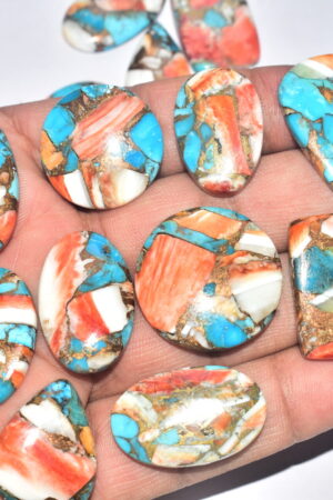 Top Grade !!! Spiny Oyster Copper Turquoise lot Cabochon / for Jewelry / Mix Shape And Size / 95 grams / Q- 816 / [ 20 Pc ]