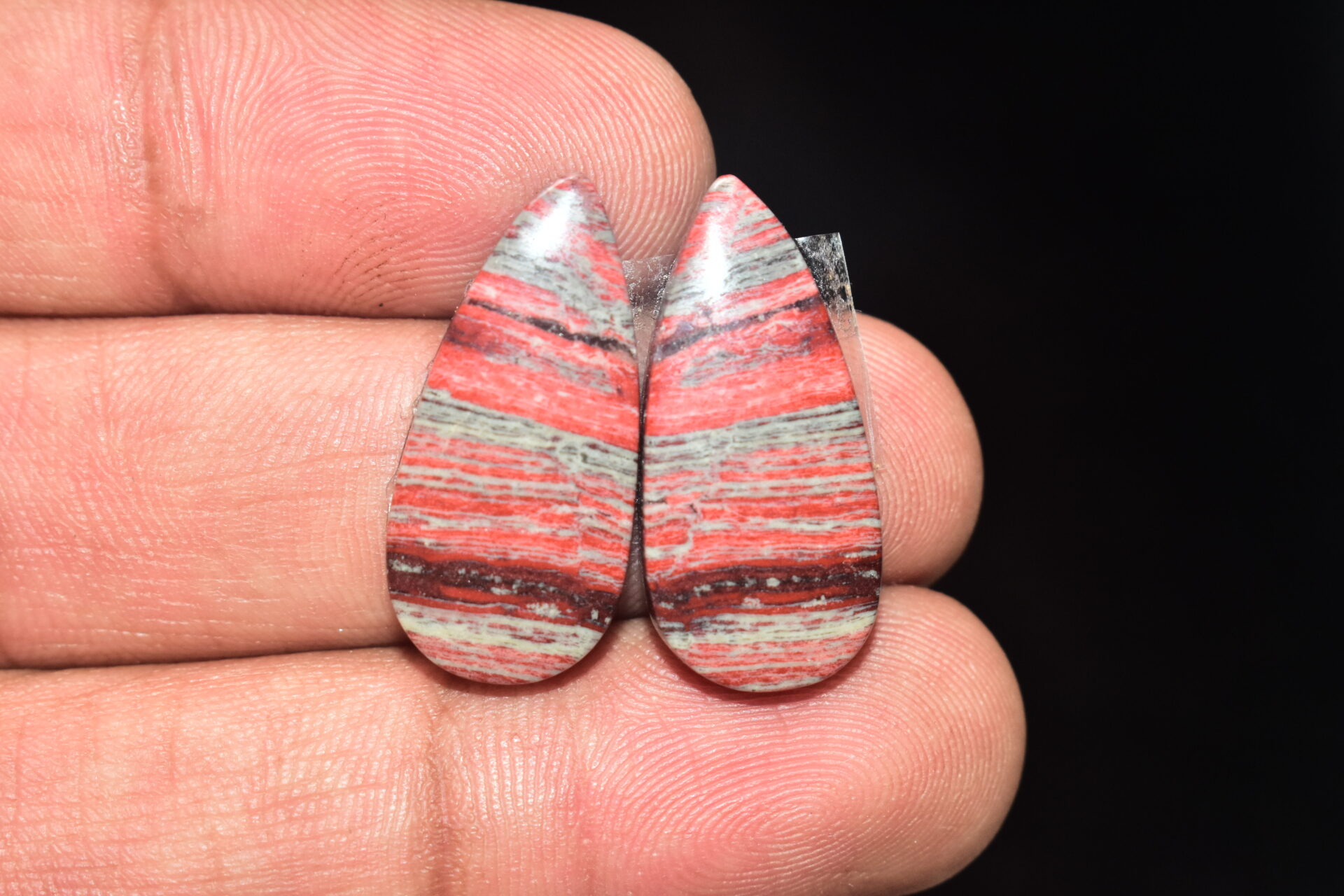 Red Jasper Pair Cabochon / Red Rainbow Jasper Pair Gemstone / For Jewelry / Pear Shape / 26.60 Ct. / 25x12x4 mm. Loose Gemstone / Q-745