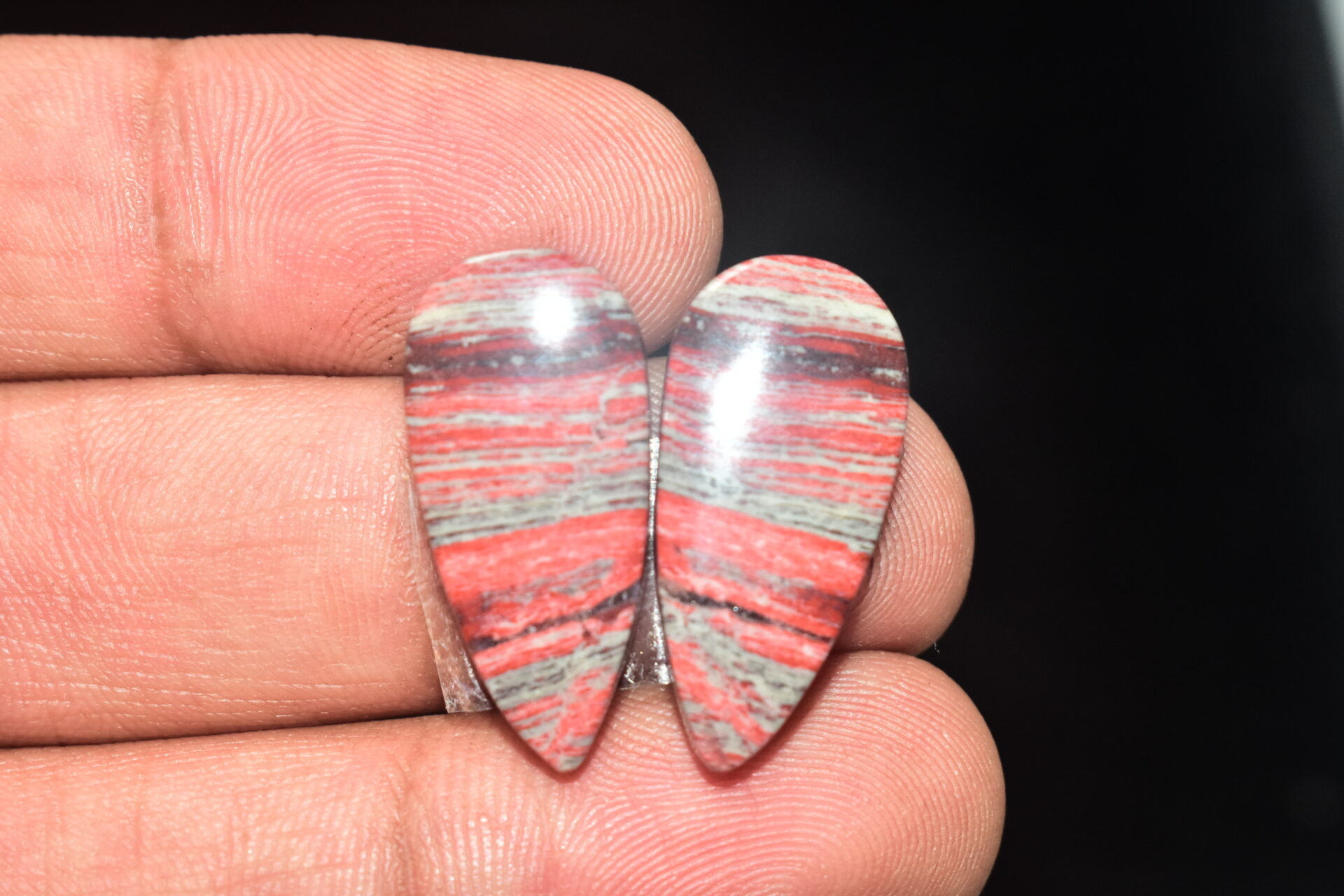 Red Jasper Pair Cabochon / Red Rainbow Jasper Pair Gemstone / For Jewelry / Pear Shape / 26.60 Ct. / 25x12x4 mm. Loose Gemstone / Q-745 - Image 3