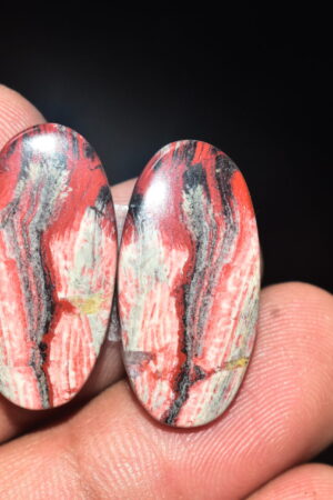 Red Jasper Pair Cabochon / Red Rainbow Jasper Pair Gemstone / For Jewelry / Oval Shape / 29.95 Ct. / 25x13x4 mm. Loose Gemstone / Q-743