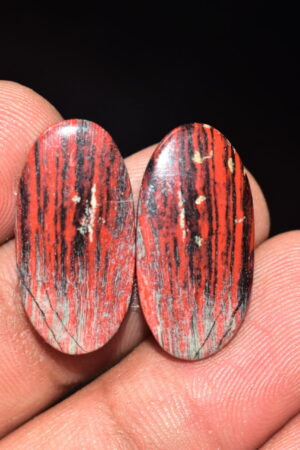 Red Jasper Pair Cabochon / Red Rainbow Jasper Pair Gemstone / For Jewelry / Oval Shape / 20.85 Ct. / 23x11x4 mm. Loose Gemstone / Q-744