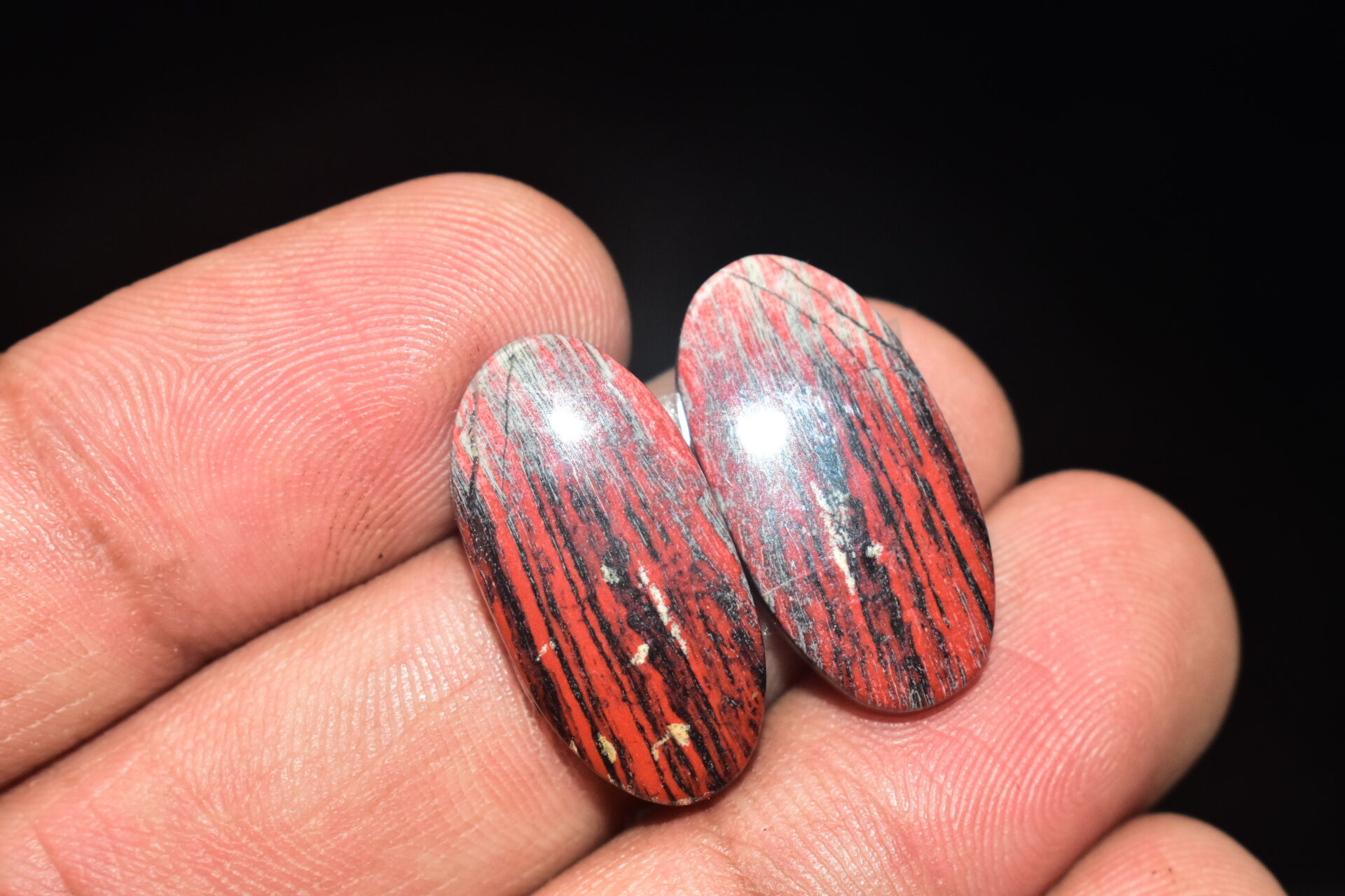 Red Jasper Pair Cabochon / Red Rainbow Jasper Pair Gemstone / For Jewelry / Oval Shape / 20.85 Ct. / 23x11x4 mm. Loose Gemstone / Q-744 - Image 3
