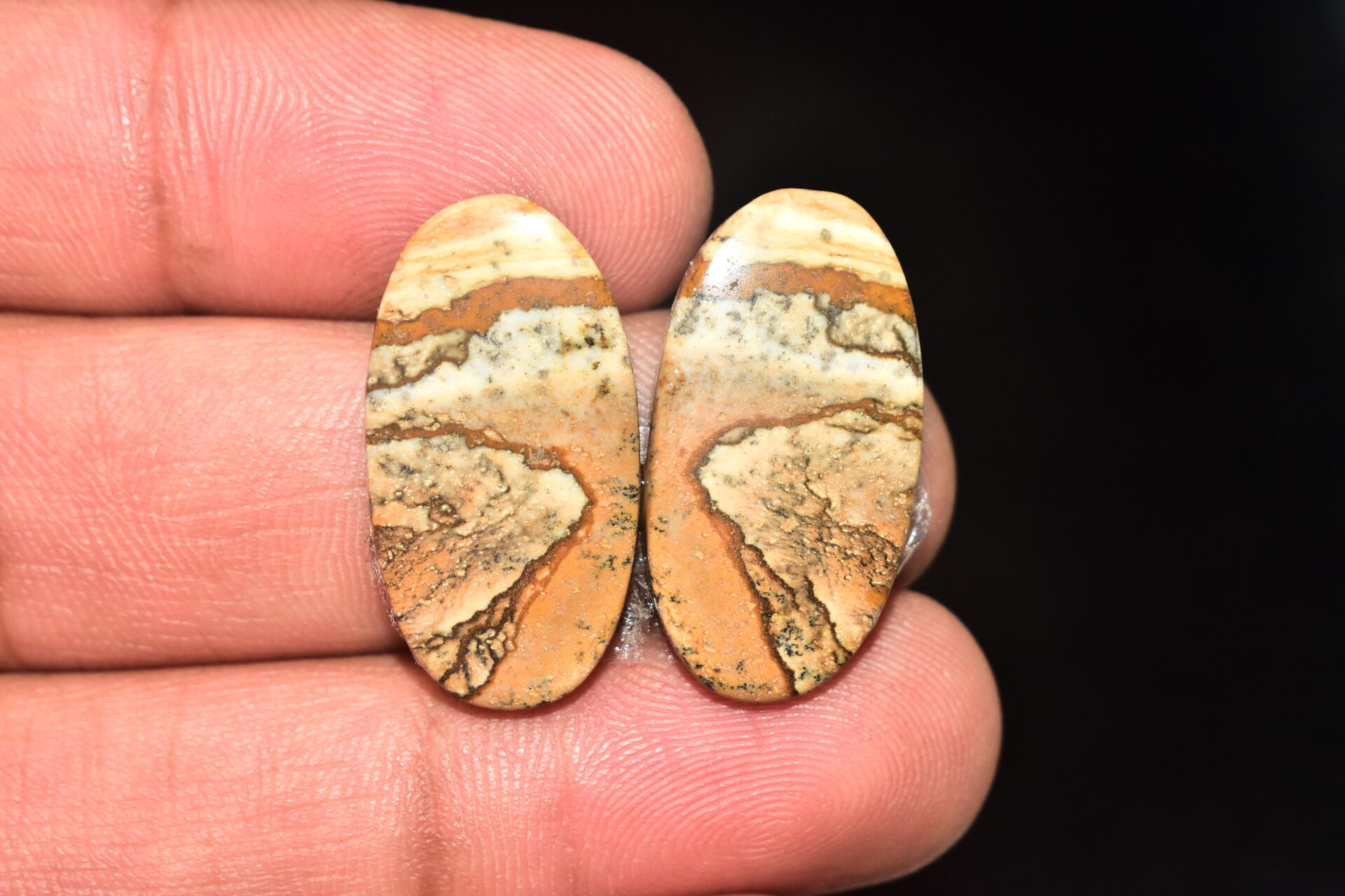 Picture Jasper Pair Cabochon / Landscape Picture Pair Gemstone / Oval Shape / 26.50 Ct. / 26x14x4 mm. / Loose Gemstone / Q-796 - Image 2