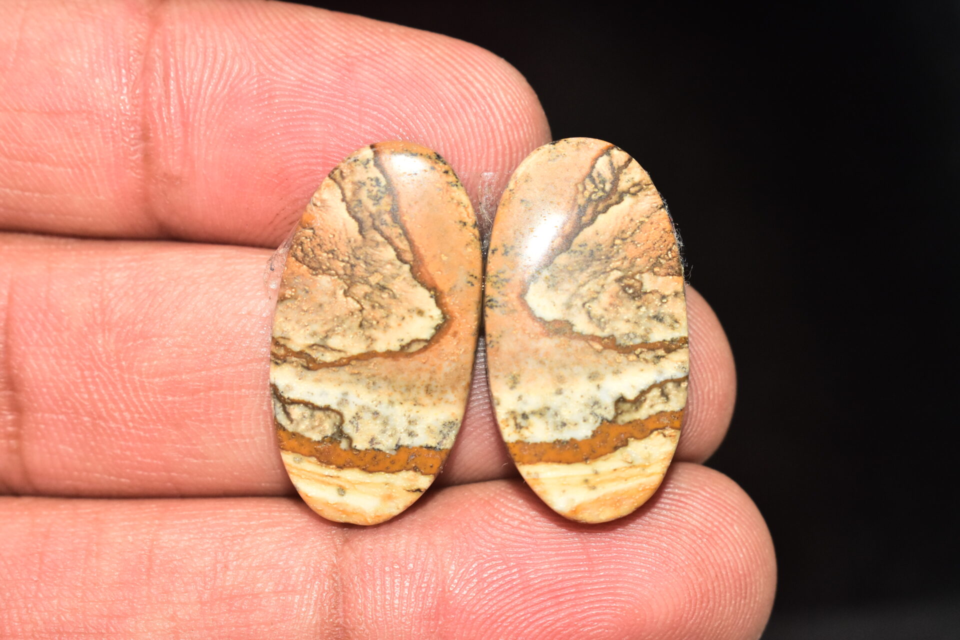Picture Jasper Pair Cabochon / Landscape Picture Pair Gemstone / Oval Shape / 26.50 Ct. / 26x14x4 mm. / Loose Gemstone / Q-796