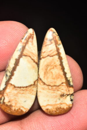 Picture Jasper Pair Cabochon / Landscape Picture Pair Gemstone / Pear Shape / 20.95 Ct. / 27x12x4 mm. / Loose Gemstone / Q-797