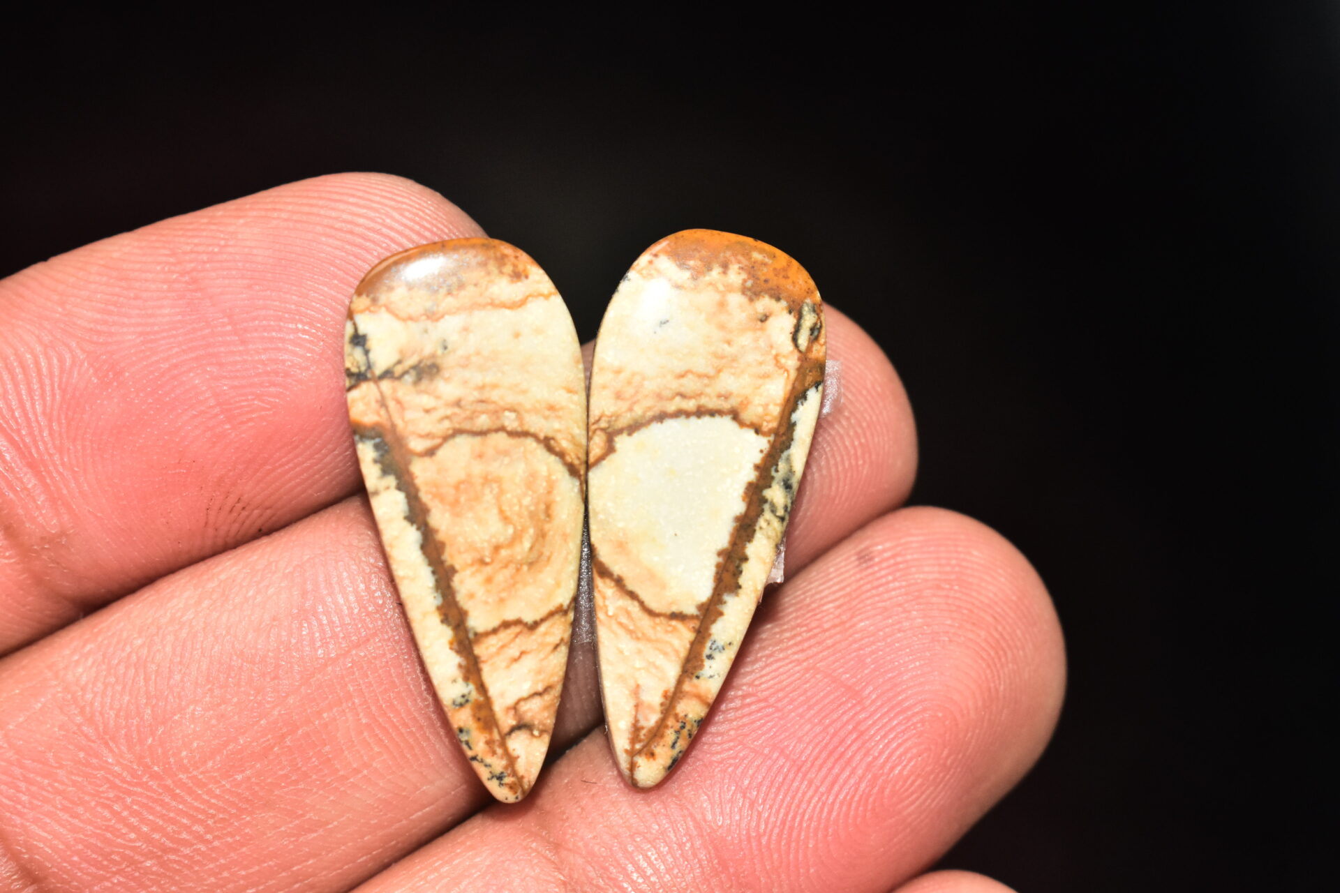 Picture Jasper Pair Cabochon / Landscape Picture Pair Gemstone / Pear Shape / 20.95 Ct. / 27x12x4 mm. / Loose Gemstone / Q-797 - Image 4