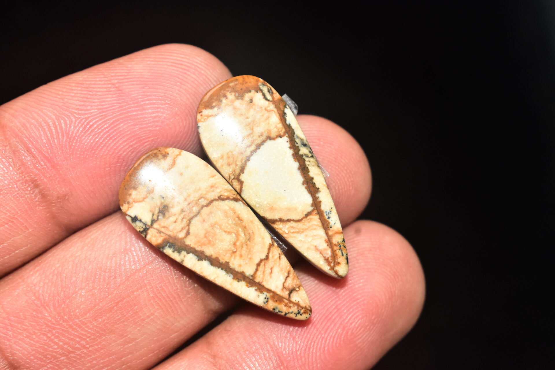 Picture Jasper Pair Cabochon / Landscape Picture Pair Gemstone / Pear Shape / 20.95 Ct. / 27x12x4 mm. / Loose Gemstone / Q-797 - Image 3