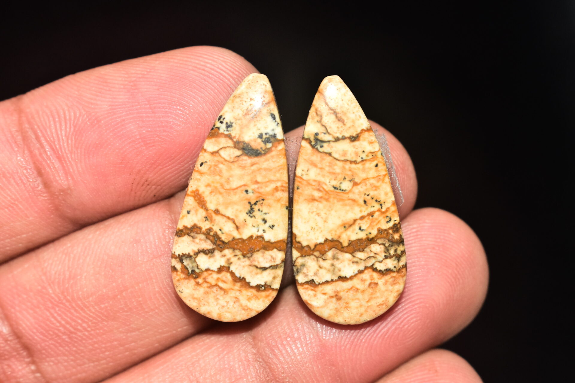 Picture Jasper Pair Cabochon / Landscape Picture Pair Gemstone / Pear Shape / 25.95 Ct. / 28x13x5 mm. / Loose Gemstone / Q-795