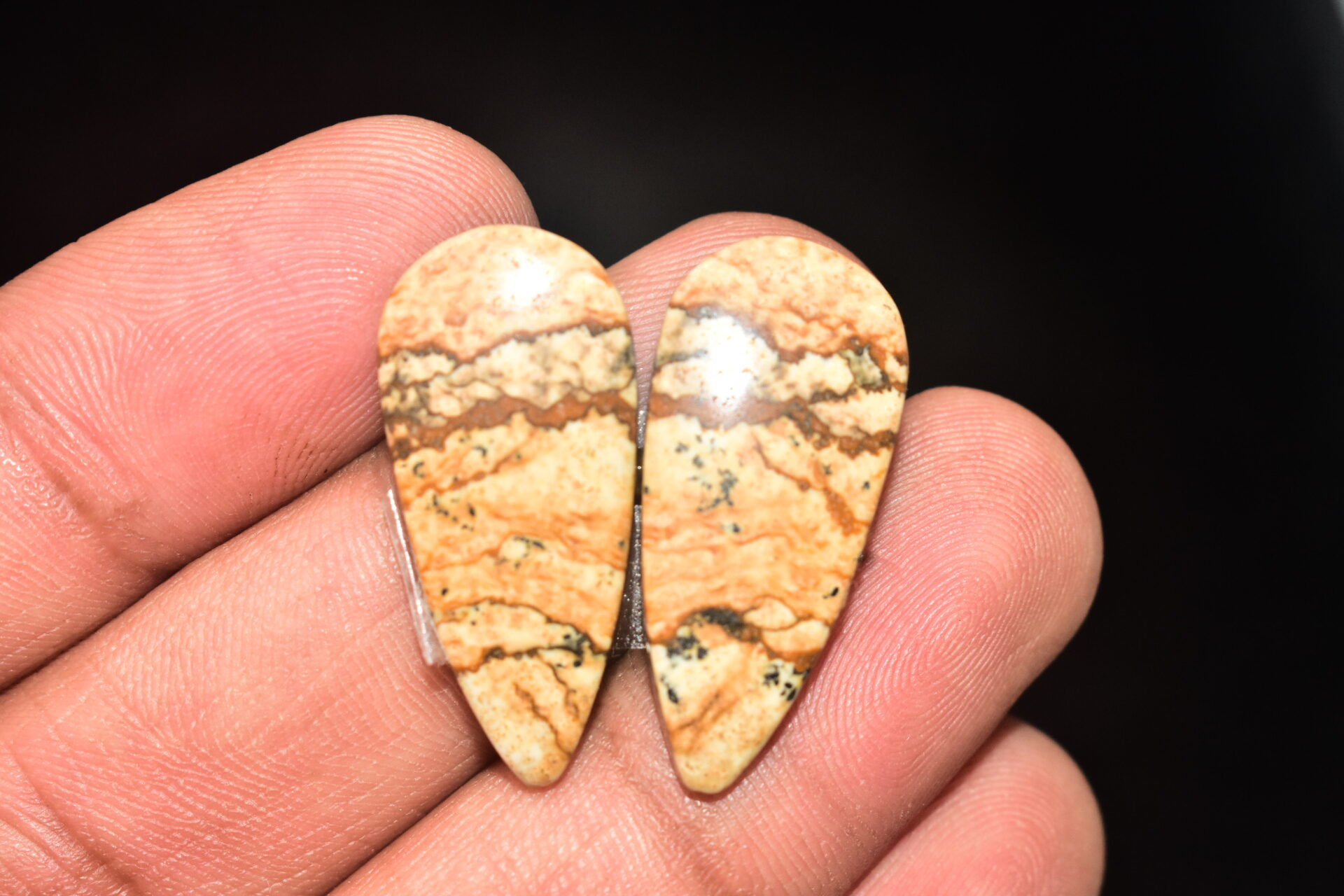 Picture Jasper Pair Cabochon / Landscape Picture Pair Gemstone / Pear Shape / 25.95 Ct. / 28x13x5 mm. / Loose Gemstone / Q-795 - Image 3
