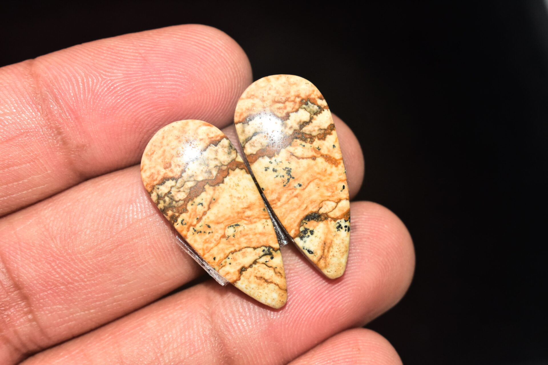 Picture Jasper Pair Cabochon / Landscape Picture Pair Gemstone / Pear Shape / 25.95 Ct. / 28x13x5 mm. / Loose Gemstone / Q-795 - Image 4