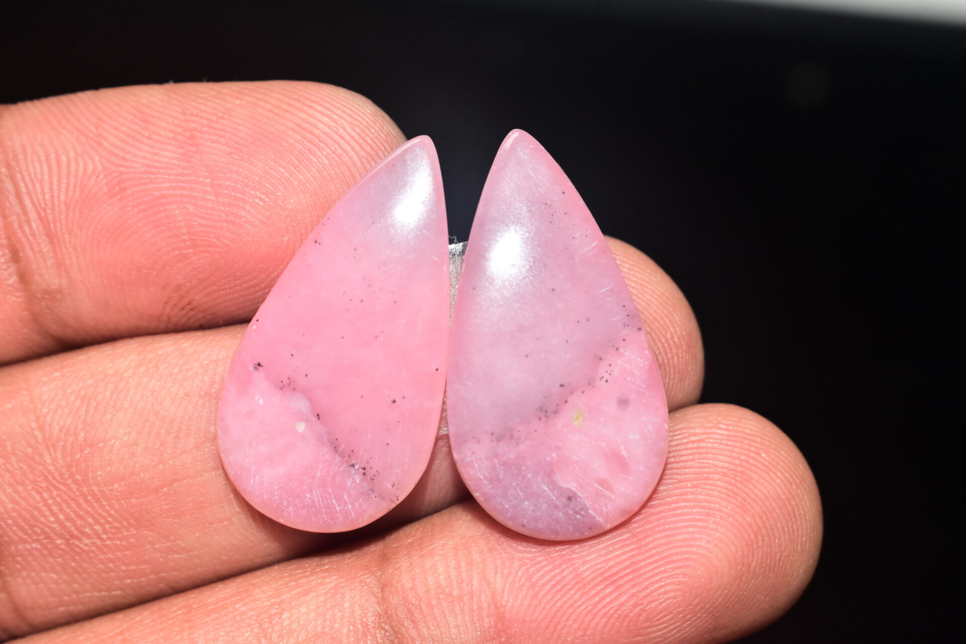 Pink Opal Pair Cabochon / Peruvian Pink Opal Pair Gemstone / Opal Pair / Pear Shape / 23.70 Ct. / 27x13x4 mm. / Loose Gemstone / Q-800