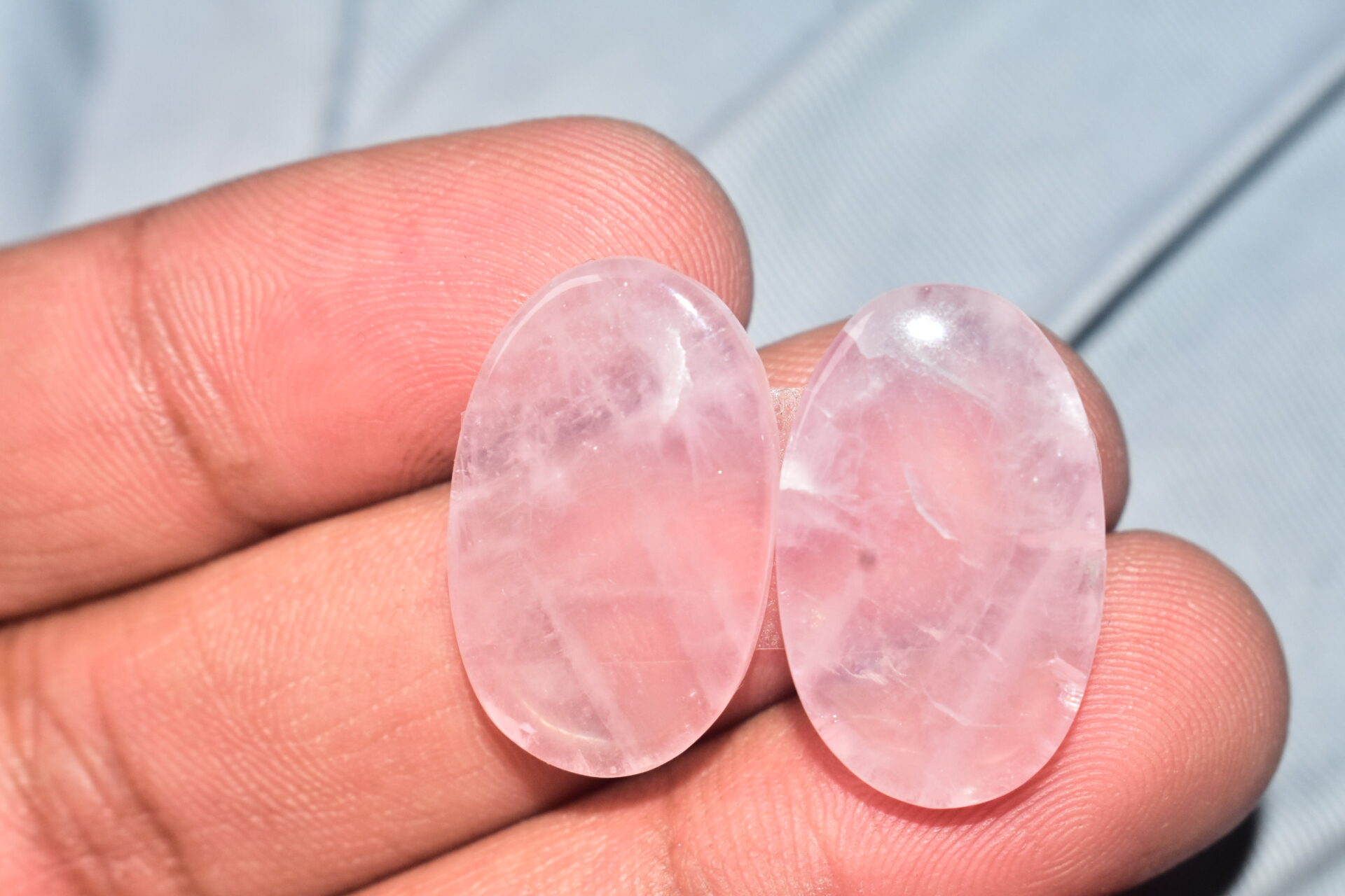 Rose Quartz Pair Cabochon / Pink Rose Quartz Pair Gemstone / High Quality / Oval Shape / 26.50 Ct. / 23x14x4 mm. / Loose Gemstone / Q-801