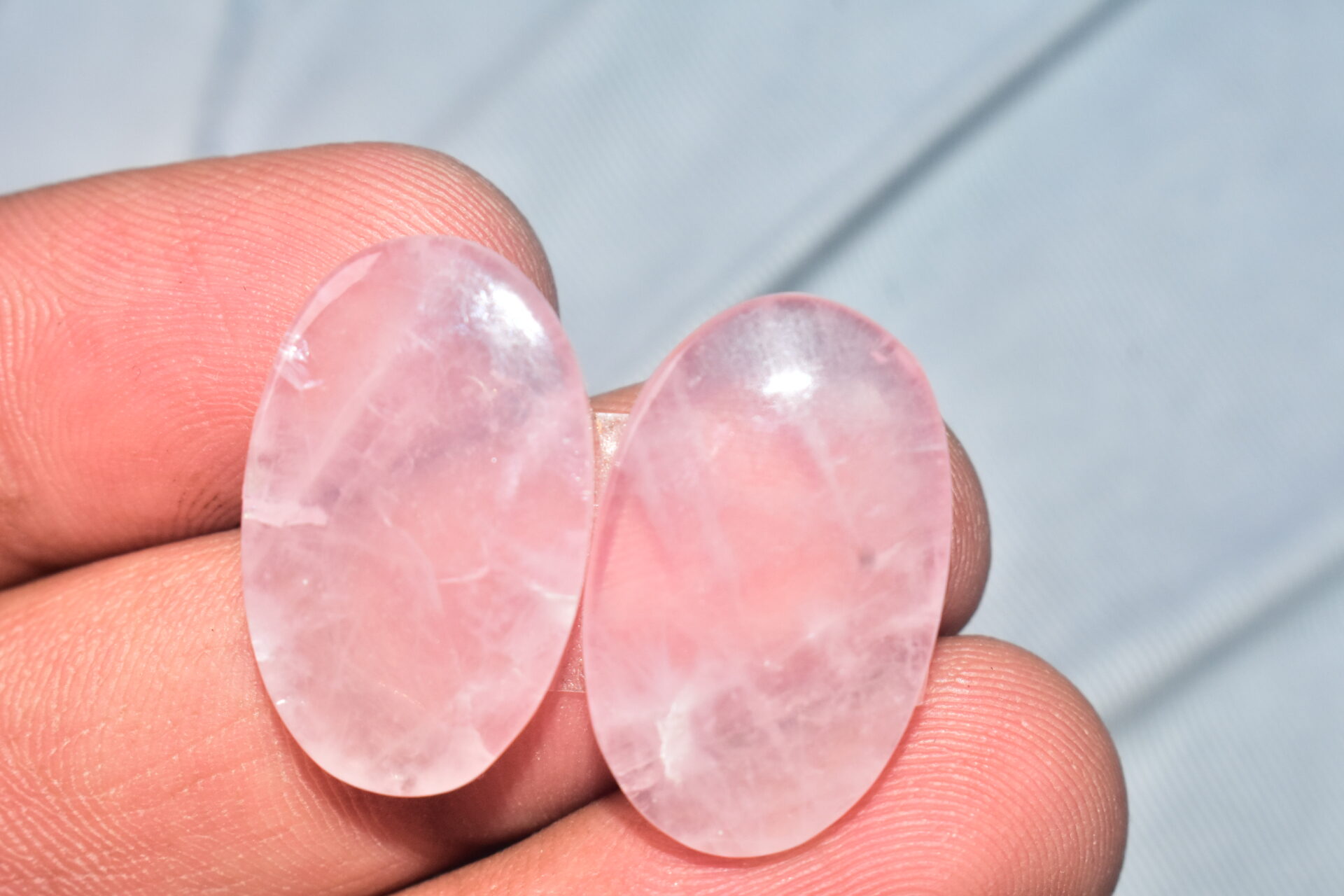 Rose Quartz Pair Cabochon / Pink Rose Quartz Pair Gemstone / High Quality / Oval Shape / 26.50 Ct. / 23x14x4 mm. / Loose Gemstone / Q-801 - Image 3
