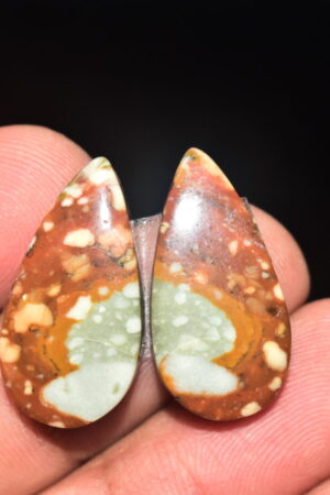 American Picture Jasper Pair Cabochon / Picture Jasper Pair Gemstone / Pear Shape / 21.35 Ct. / 24x12x4 mm. / Loose Gemstone / Q-736
