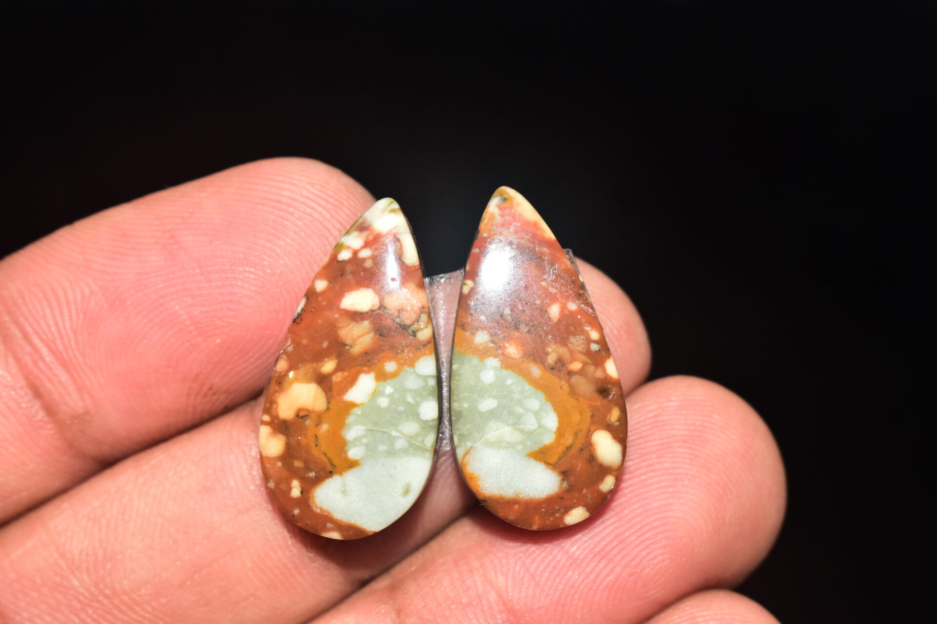American Picture Jasper Pair Cabochon / Picture Jasper Pair Gemstone / Pear Shape / 21.35 Ct. / 24x12x4 mm. / Loose Gemstone / Q-736