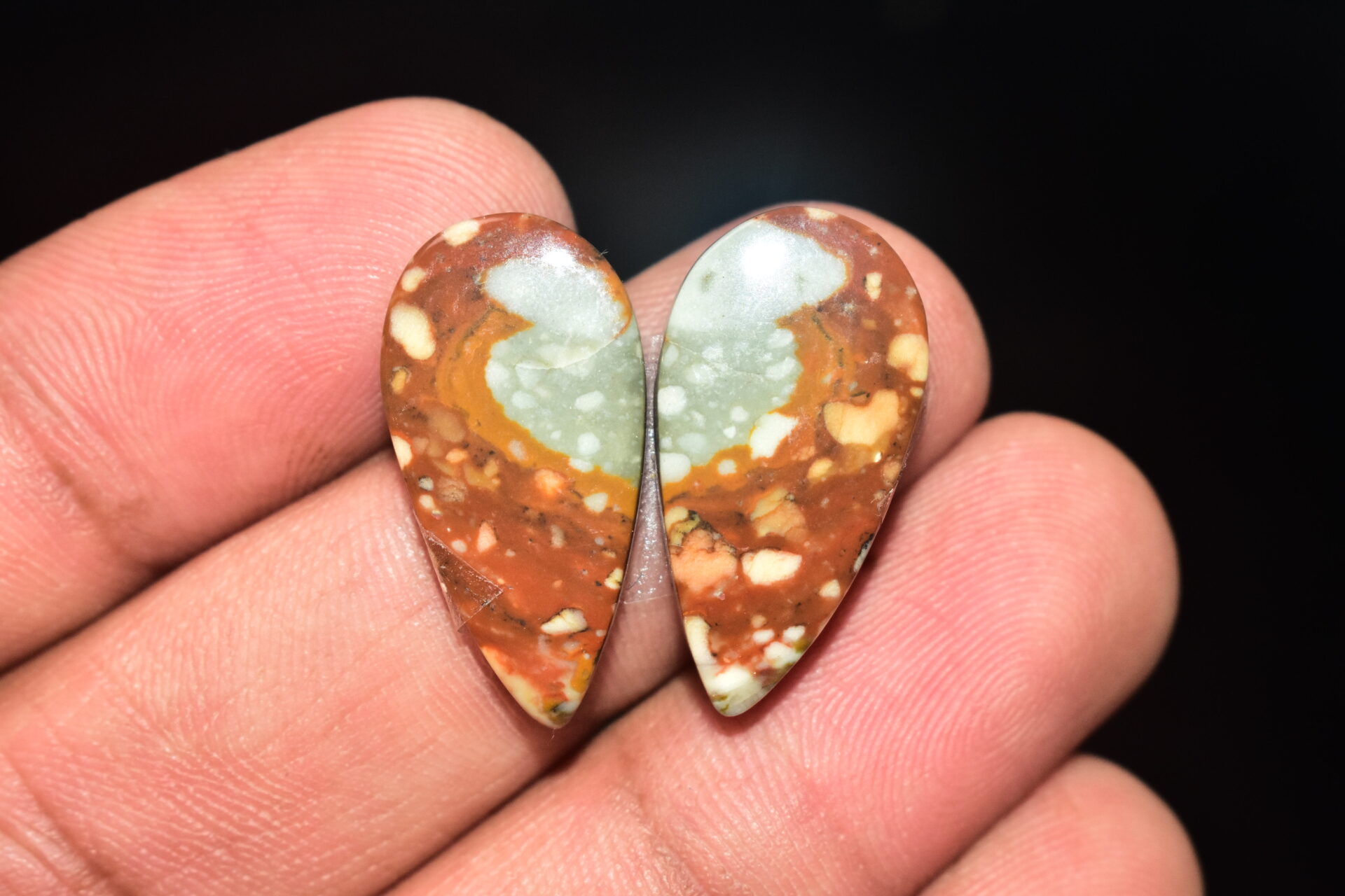 American Picture Jasper Pair Cabochon / Picture Jasper Pair Gemstone / Pear Shape / 21.35 Ct. / 24x12x4 mm. / Loose Gemstone / Q-736 - Image 3
