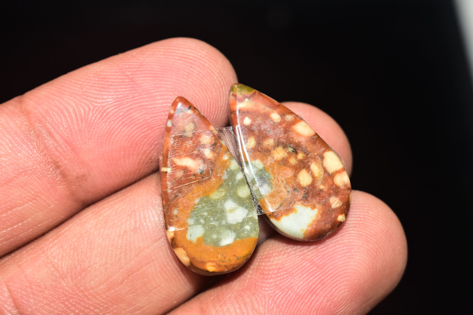 American Picture Jasper Pair Cabochon / Picture Jasper Pair Gemstone / Pear Shape / 21.35 Ct. / 24x12x4 mm. / Loose Gemstone / Q-736 - Image 5