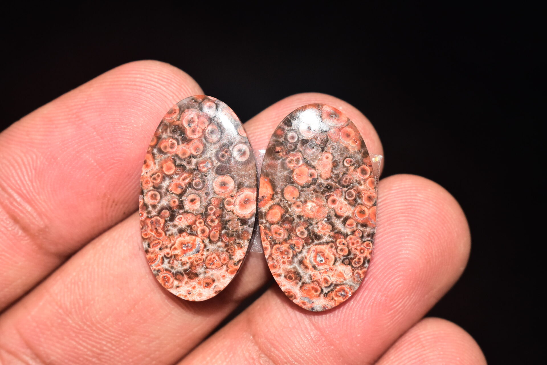 Poppy Jasper Pair Cabochon / Poppy Jasper Pair Gemstone / For Earrings / Oval Shape / 20.65 Ct. / 25x14x3 mm. Loose Gemstone / Q-769