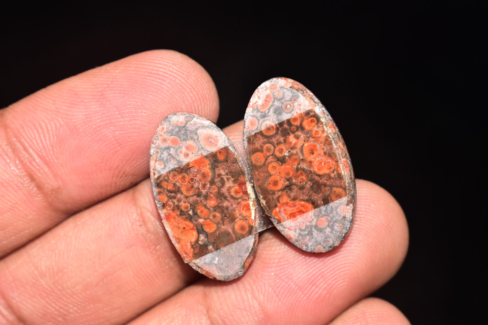 Poppy Jasper Pair Cabochon / Poppy Jasper Pair Gemstone / For Earrings / Oval Shape / 20.80 Ct. / 24x13x4 mm. Loose Gemstone / Q-776 - Image 5