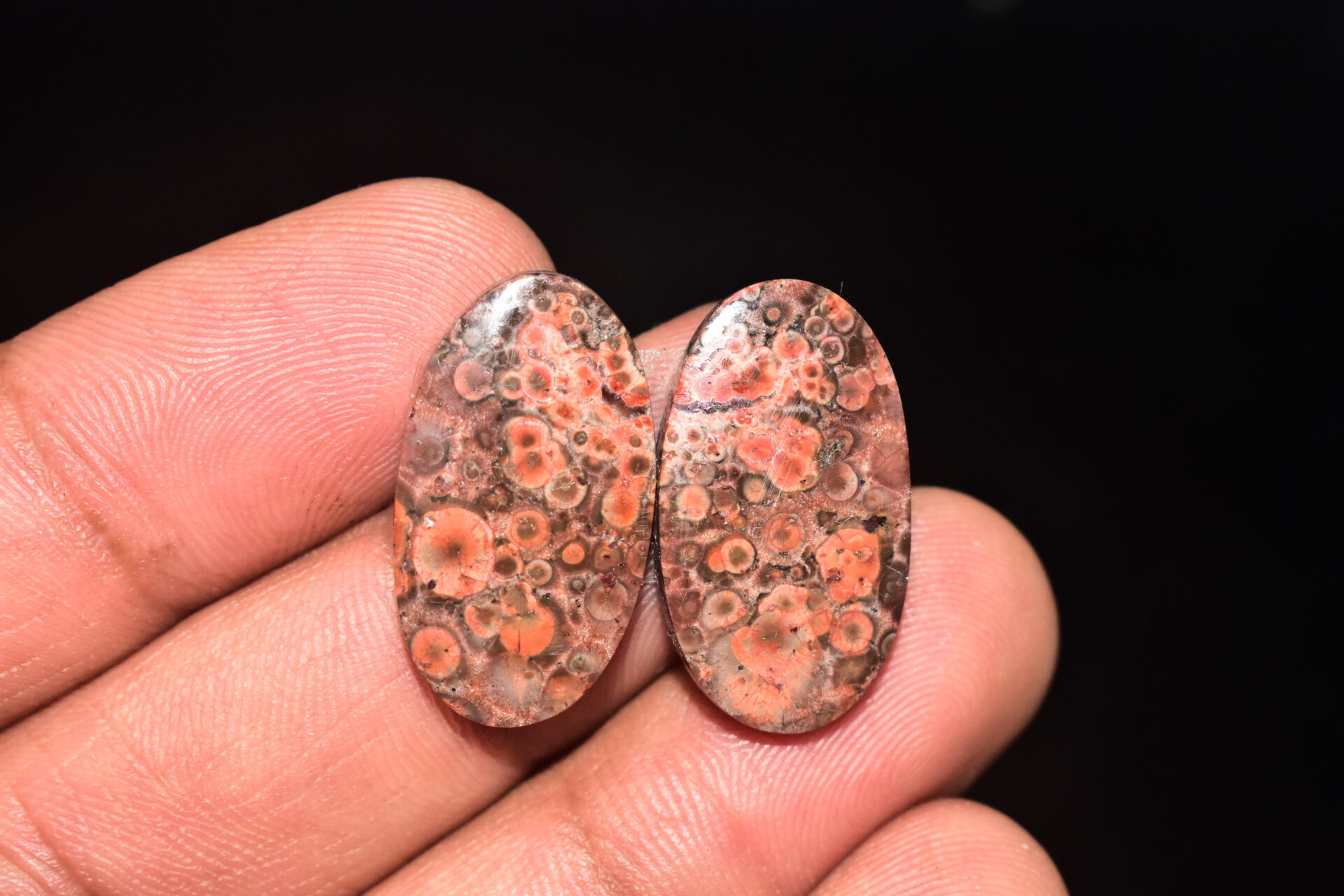 Poppy Jasper Pair Cabochon / Poppy Jasper Pair Gemstone / For Earrings / Oval Shape / 21.45 Ct. / 24x14x4 mm. Loose Gemstone / Q-778