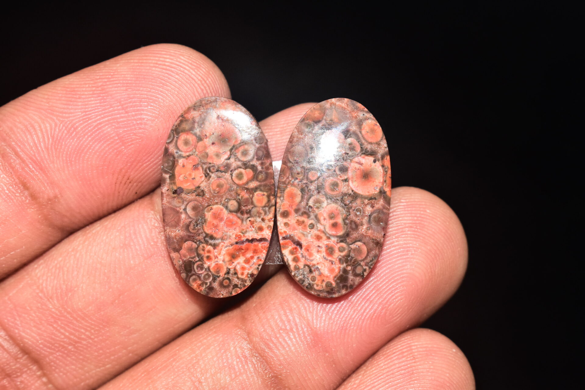 Poppy Jasper Pair Cabochon / Poppy Jasper Pair Gemstone / For Earrings / Oval Shape / 21.45 Ct. / 24x14x4 mm. Loose Gemstone / Q-778 - Image 3
