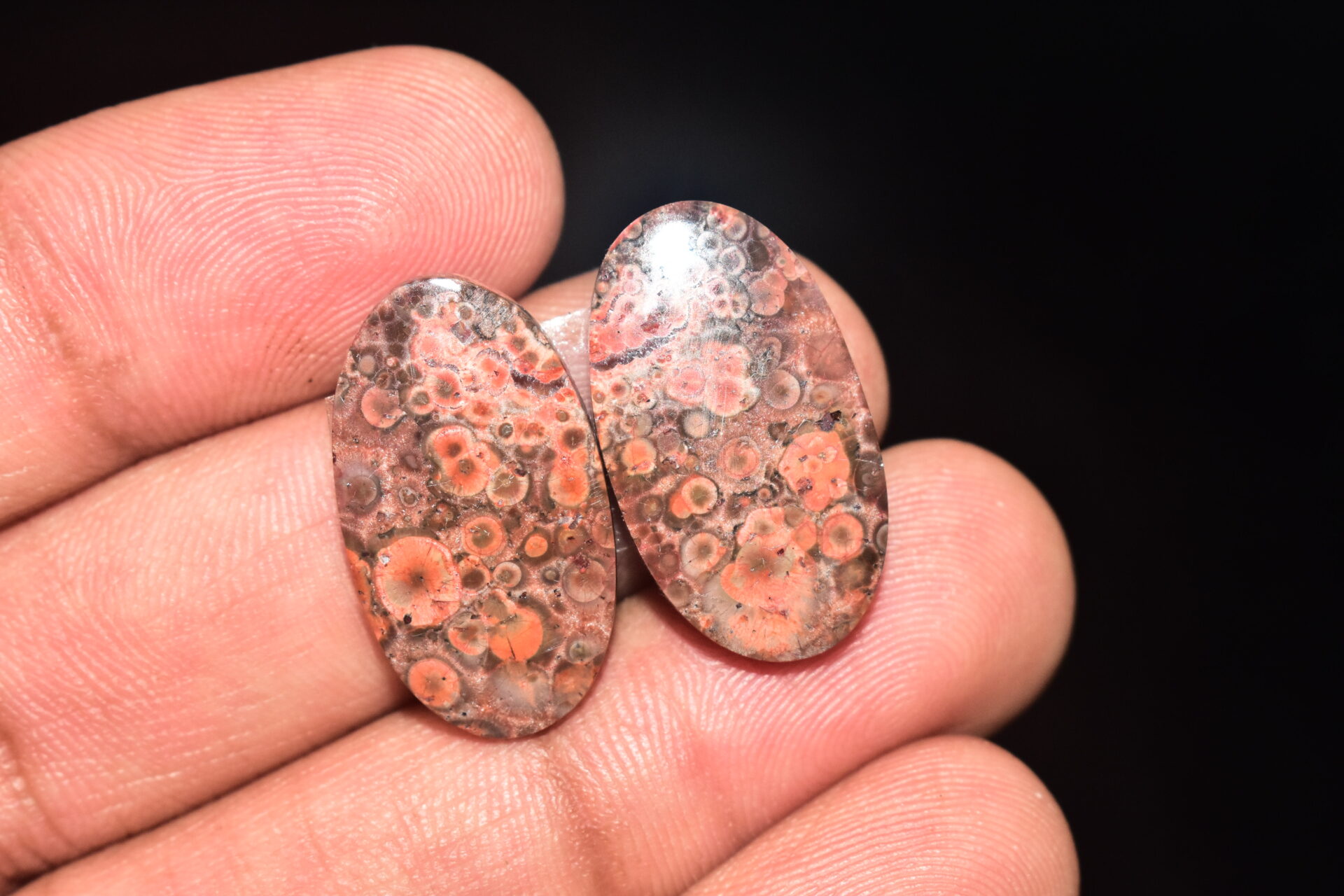 Poppy Jasper Pair Cabochon / Poppy Jasper Pair Gemstone / For Earrings / Oval Shape / 21.45 Ct. / 24x14x4 mm. Loose Gemstone / Q-778 - Image 4
