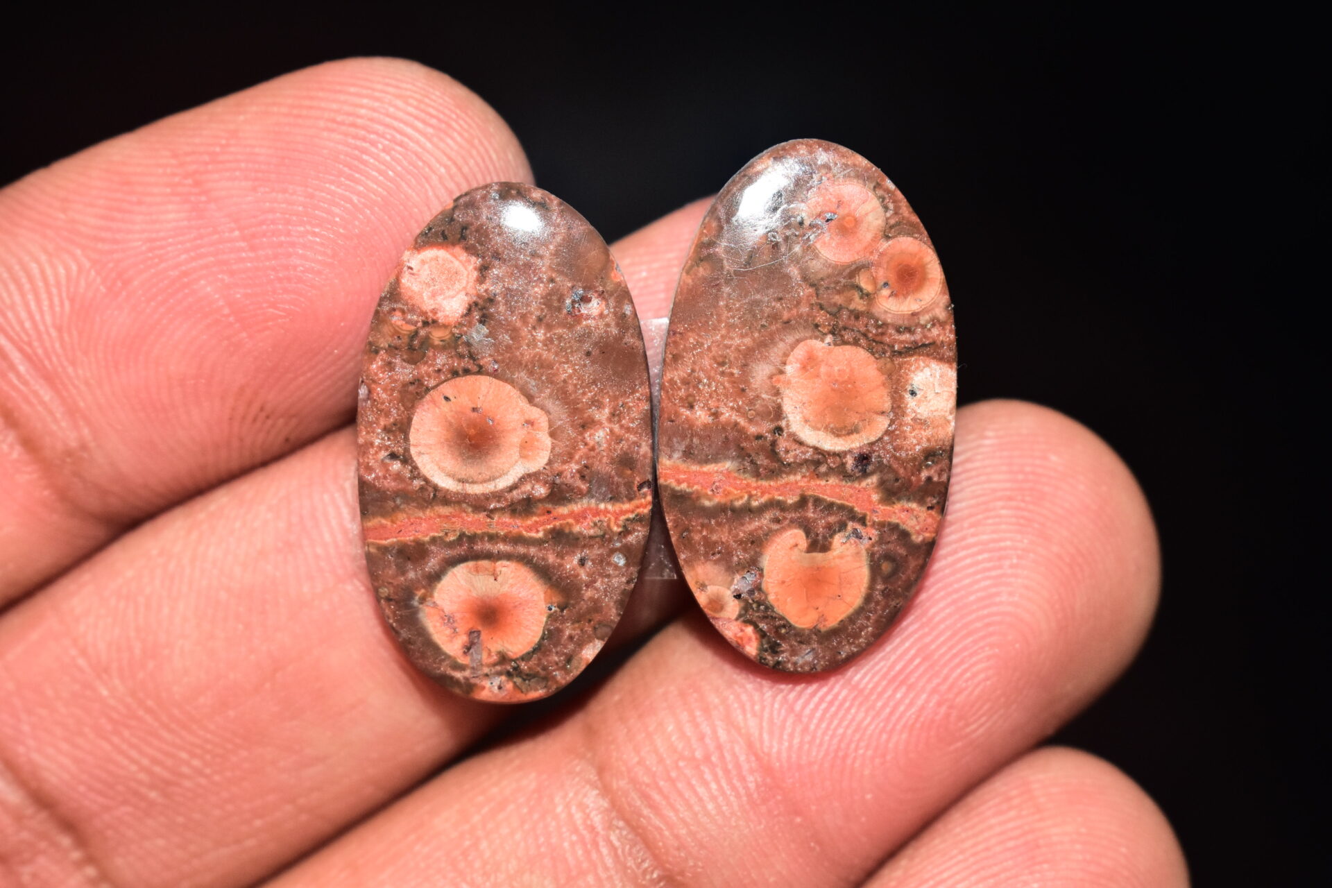 Poppy Jasper Pair Cabochon / Poppy Jasper Pair Gemstone / For Earrings / Oval Shape / 22.40 Ct. / 25x14x4 mm. Loose Gemstone / Q-746