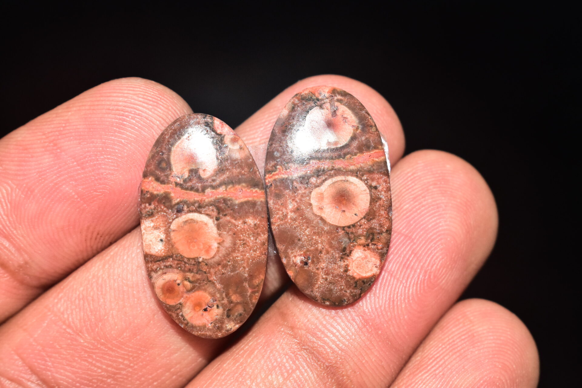 Poppy Jasper Pair Cabochon / Poppy Jasper Pair Gemstone / For Earrings / Oval Shape / 22.40 Ct. / 25x14x4 mm. Loose Gemstone / Q-746 - Image 3