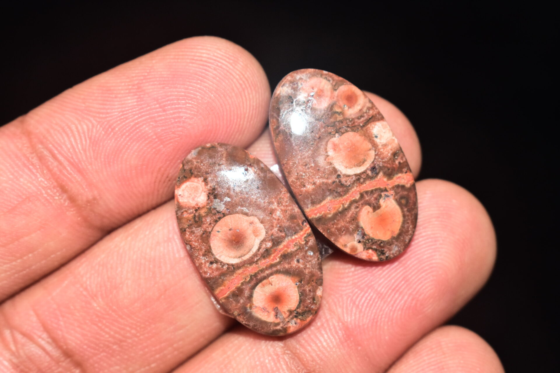 Poppy Jasper Pair Cabochon / Poppy Jasper Pair Gemstone / For Earrings / Oval Shape / 22.40 Ct. / 25x14x4 mm. Loose Gemstone / Q-746 - Image 4
