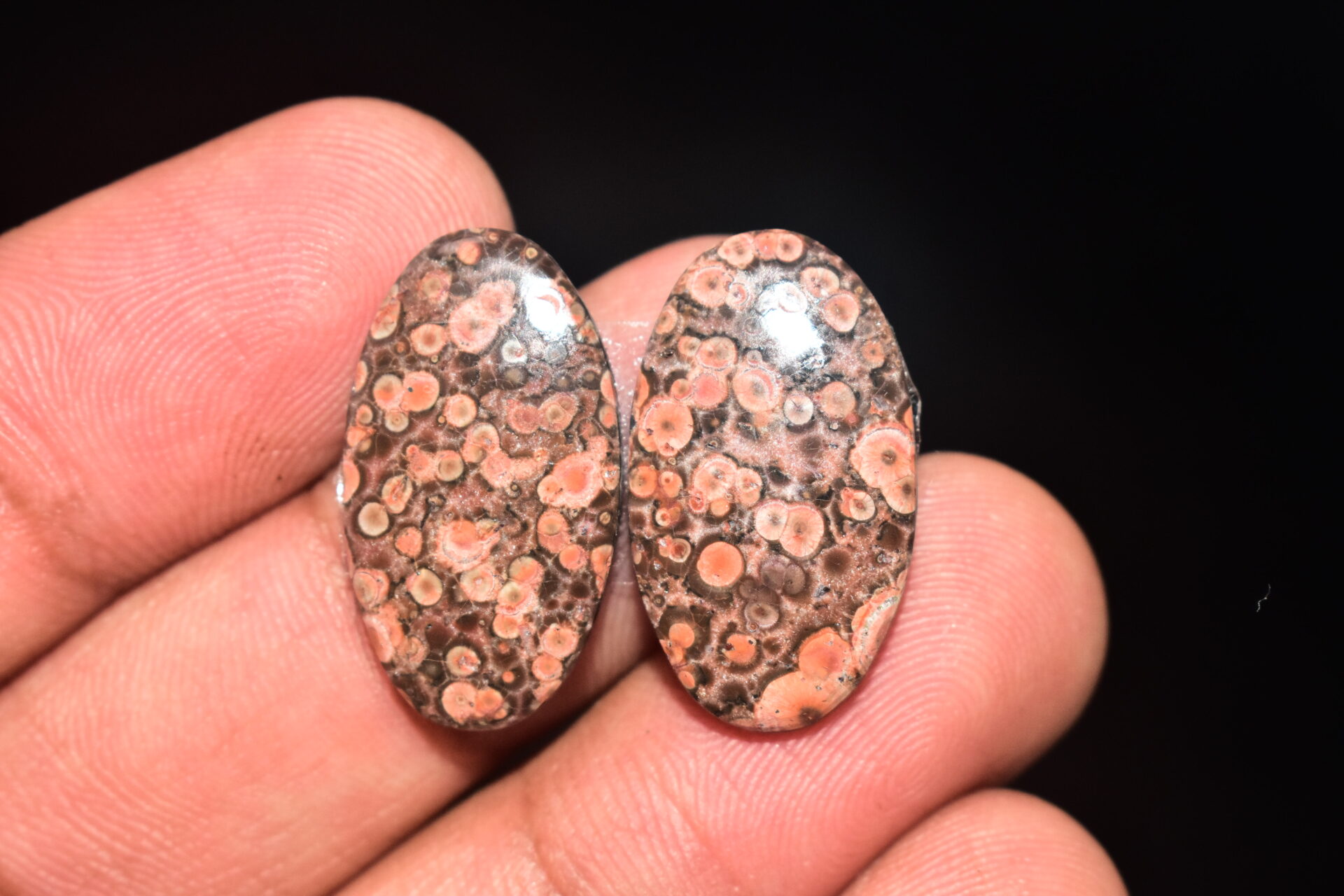 Poppy Jasper Pair Cabochon / Poppy Jasper Pair Gemstone / For Earrings / Oval Shape / 19.35 Ct. / 23x13x4 mm. Loose Gemstone / Q-754