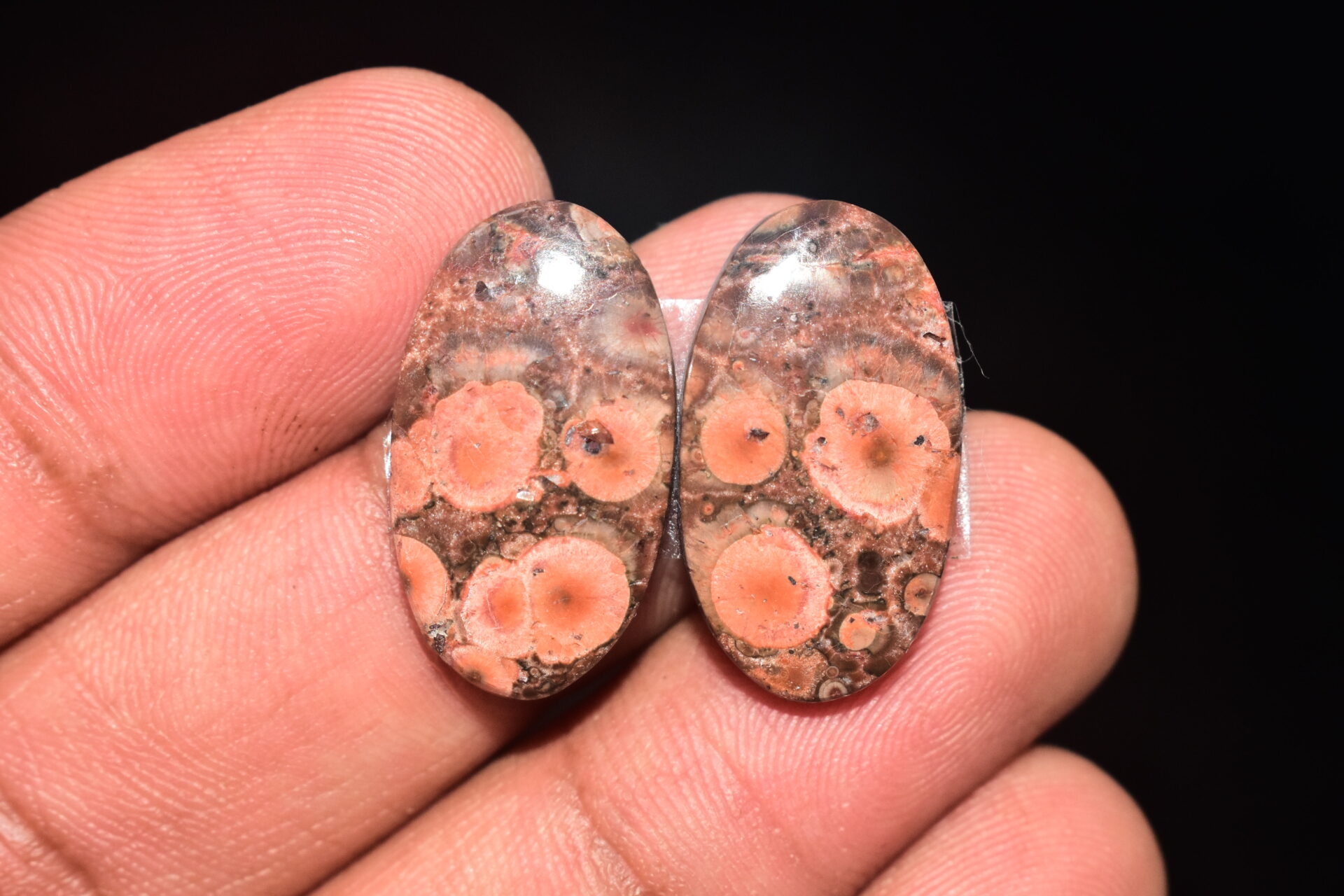 Poppy Jasper Pair Cabochon / Poppy Jasper Pair Gemstone / For Earrings / Oval Shape / 22.55 Ct. / 24x13x4 mm. Loose Gemstone / Q-755