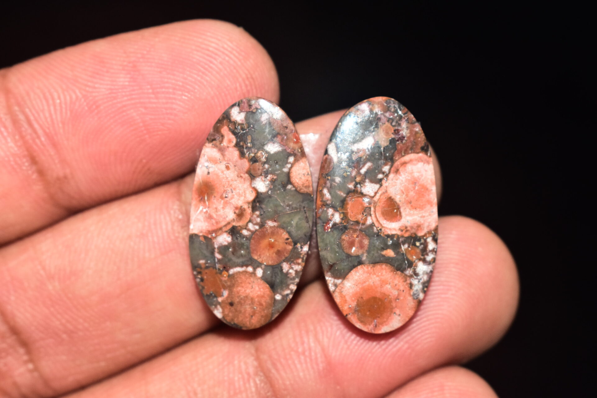 Poppy Jasper Pair Cabochon / Poppy Jasper Pair Gemstone / For Earrings / Oval Shape / 20.75 Ct. / 25x13x4 mm. Loose Gemstone / Q-748