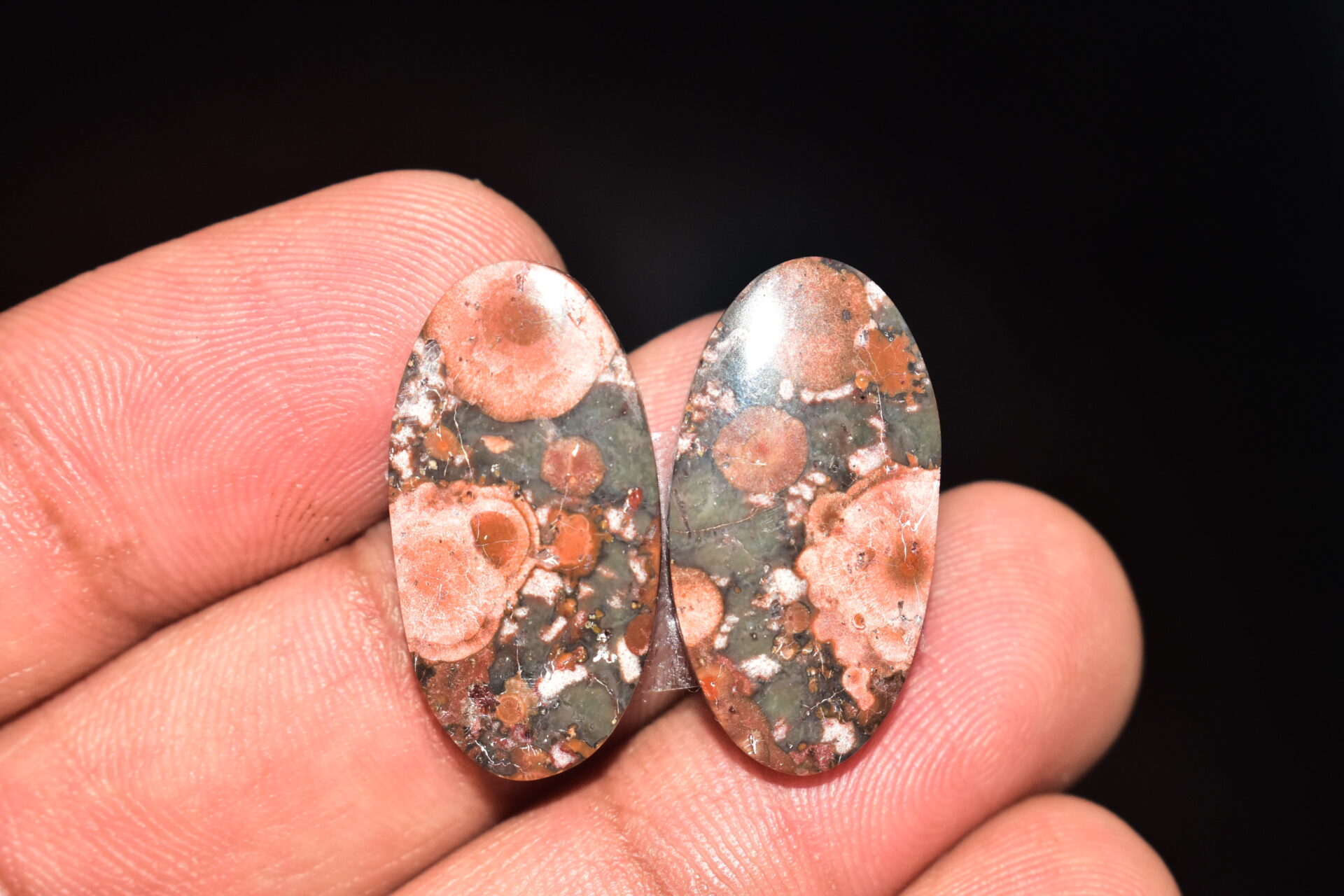 Poppy Jasper Pair Cabochon / Poppy Jasper Pair Gemstone / For Earrings / Oval Shape / 20.75 Ct. / 25x13x4 mm. Loose Gemstone / Q-748 - Image 3