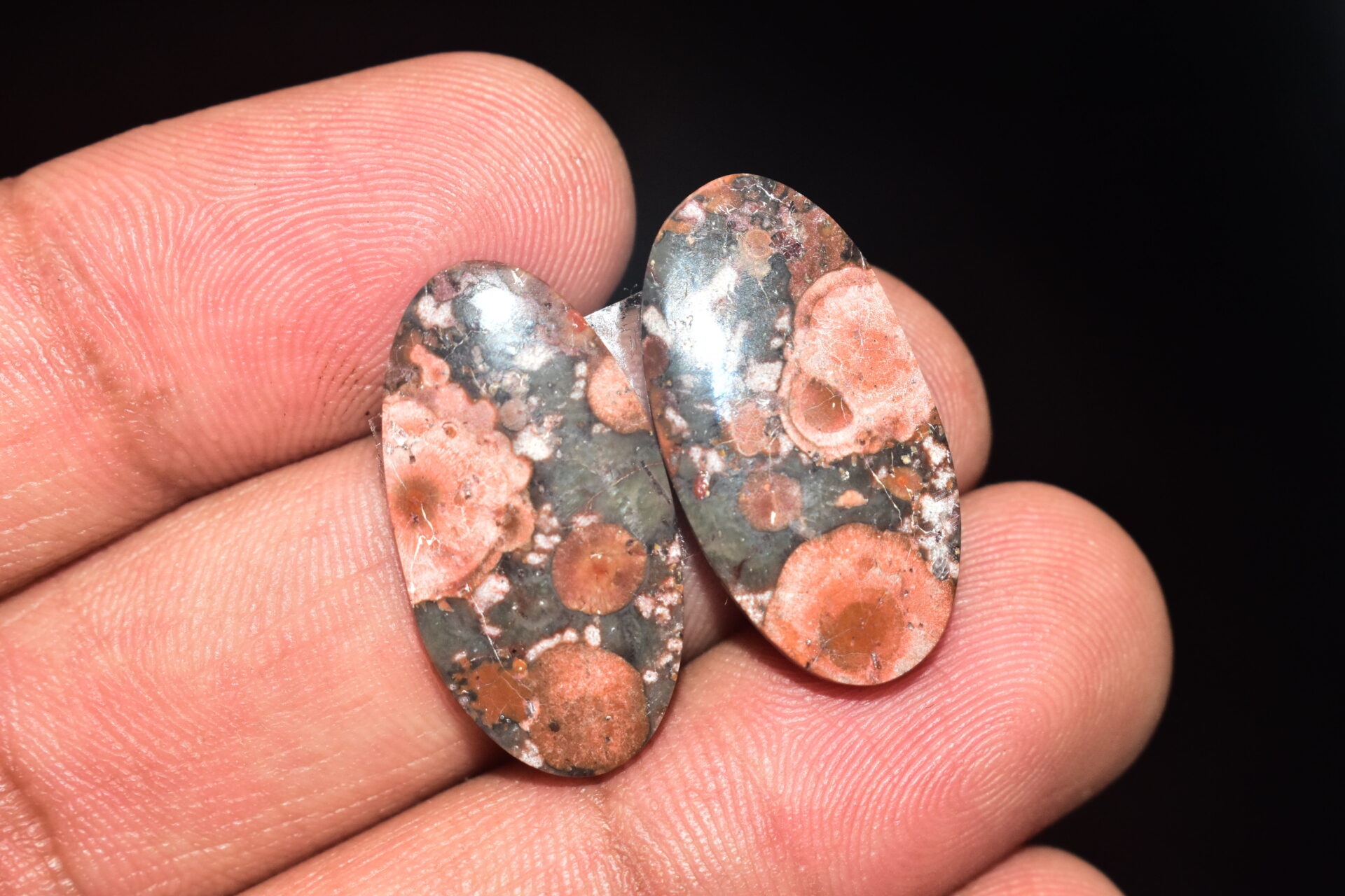 Poppy Jasper Pair Cabochon / Poppy Jasper Pair Gemstone / For Earrings / Oval Shape / 20.75 Ct. / 25x13x4 mm. Loose Gemstone / Q-748 - Image 4