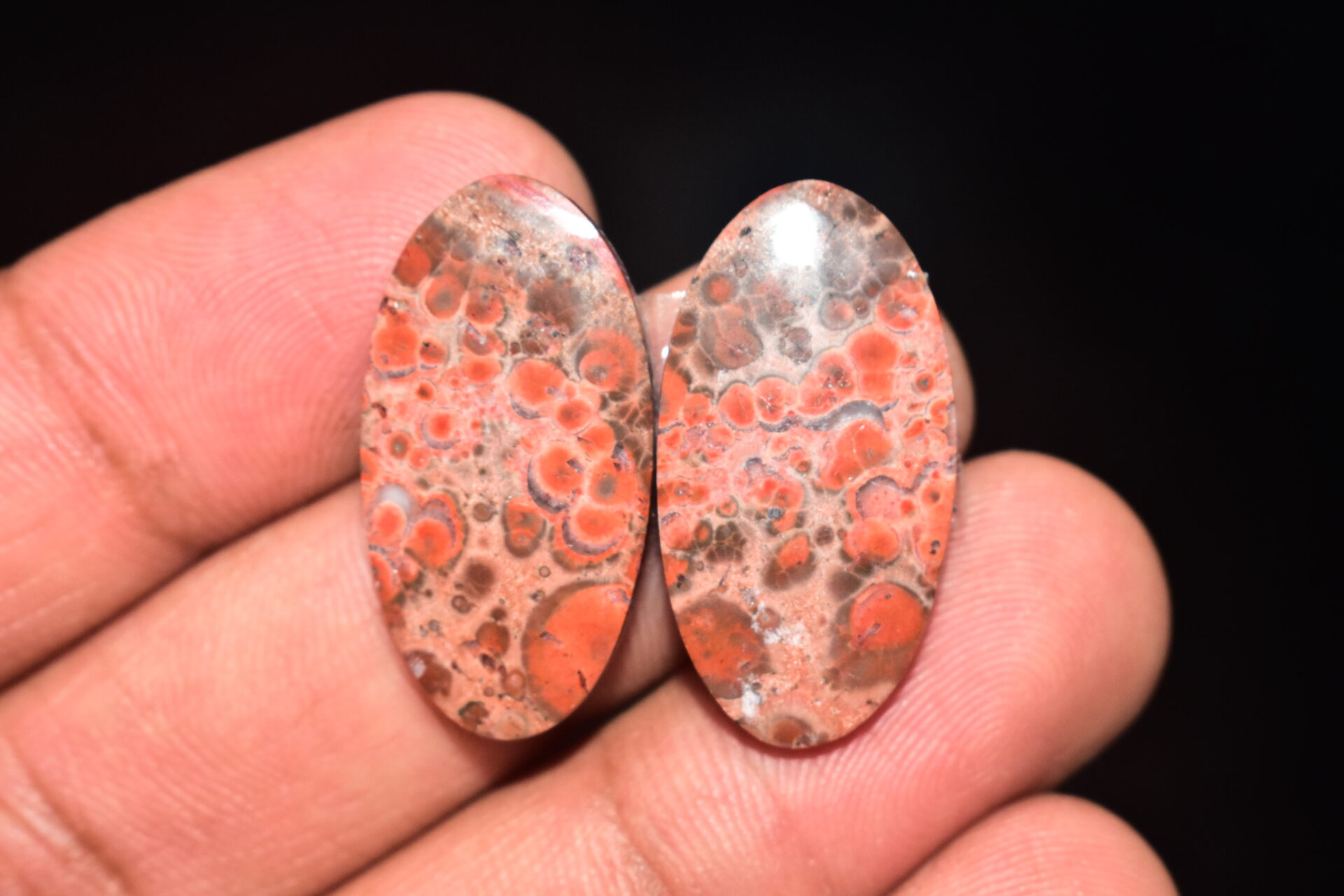 Poppy Jasper Pair Cabochon / Poppy Jasper Pair Gemstone / For Earrings / Oval Shape / 25.00 Ct. / 27x14x4 mm. Loose Gemstone / Q-765 - Image 2