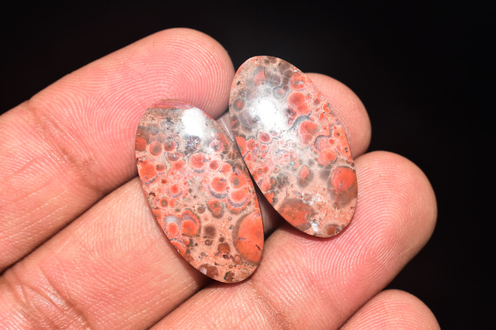 Poppy Jasper Pair Cabochon / Poppy Jasper Pair Gemstone / For Earrings / Oval Shape / 25.00 Ct. / 27x14x4 mm. Loose Gemstone / Q-765 - Image 4