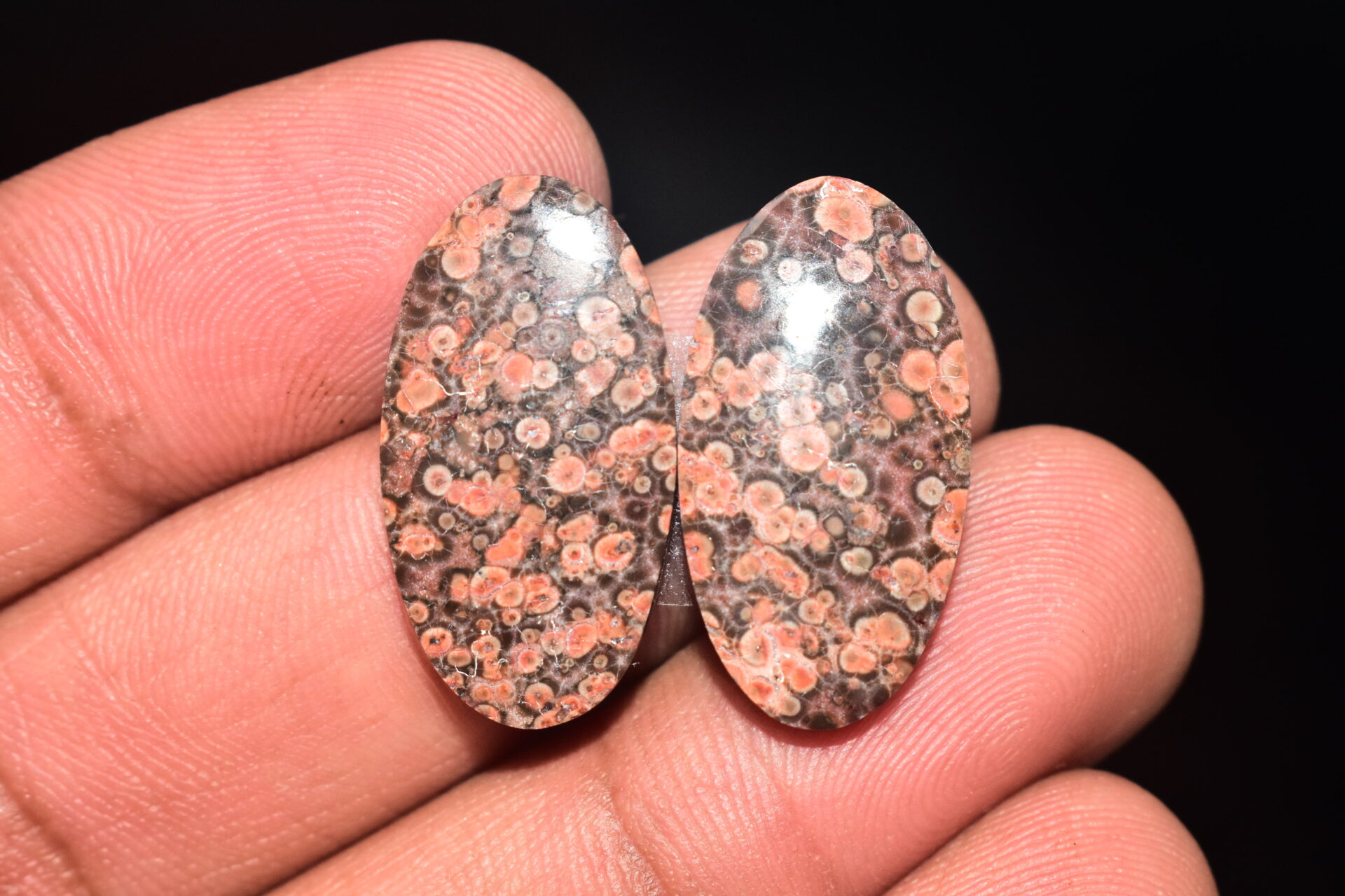 Poppy Jasper Pair Cabochon / Poppy Jasper Pair Gemstone / For Earrings / Oval Shape / 21.80 Ct. / 25x13x4 mm. Loose Gemstone / Q-779 - Image 2