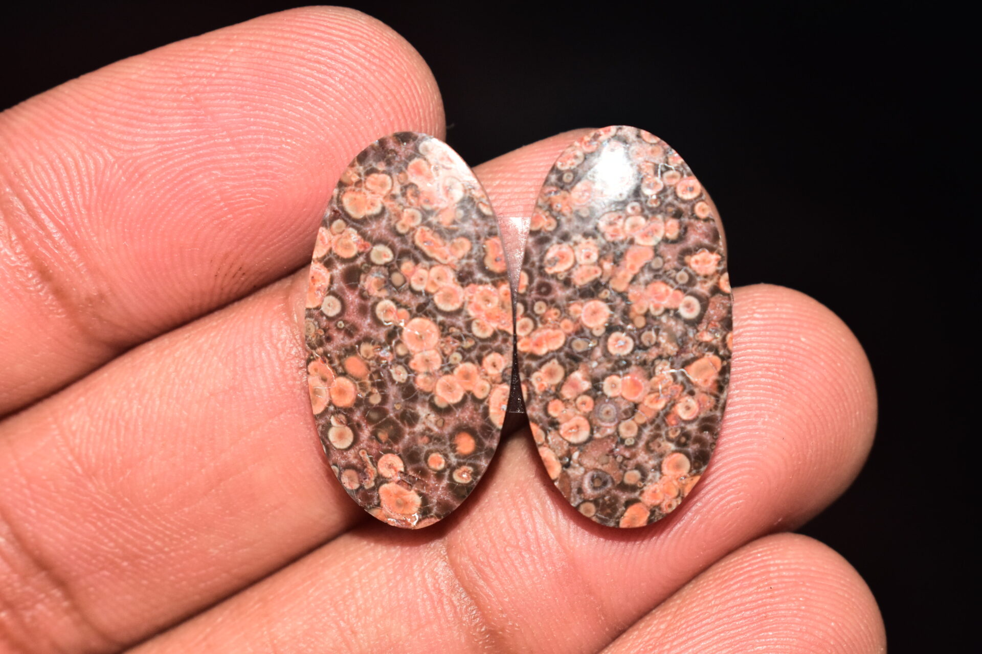 Poppy Jasper Pair Cabochon / Poppy Jasper Pair Gemstone / For Earrings / Oval Shape / 21.80 Ct. / 25x13x4 mm. Loose Gemstone / Q-779