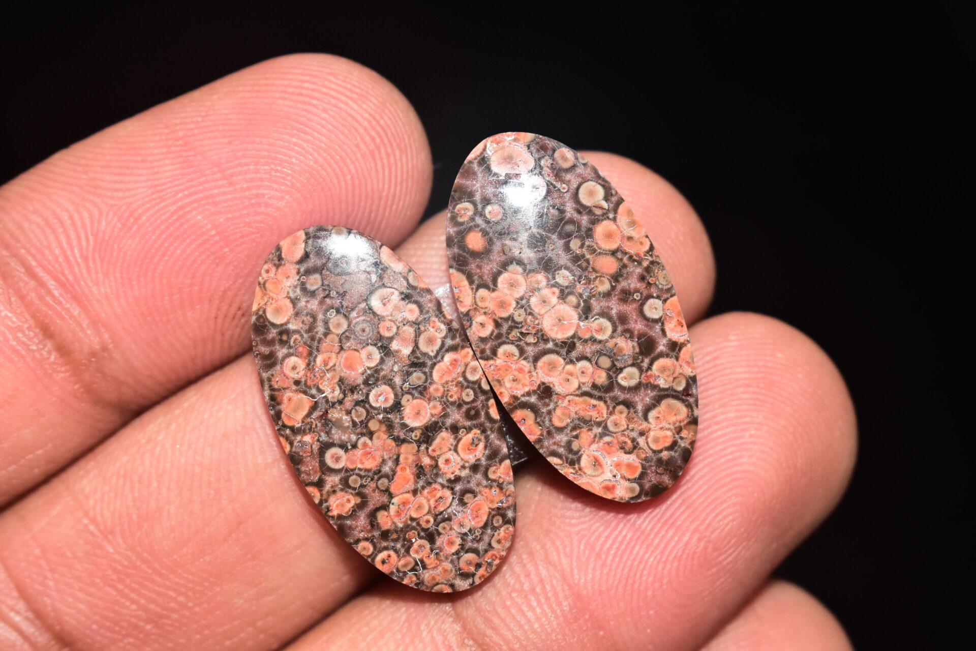 Poppy Jasper Pair Cabochon / Poppy Jasper Pair Gemstone / For Earrings / Oval Shape / 21.80 Ct. / 25x13x4 mm. Loose Gemstone / Q-779 - Image 4