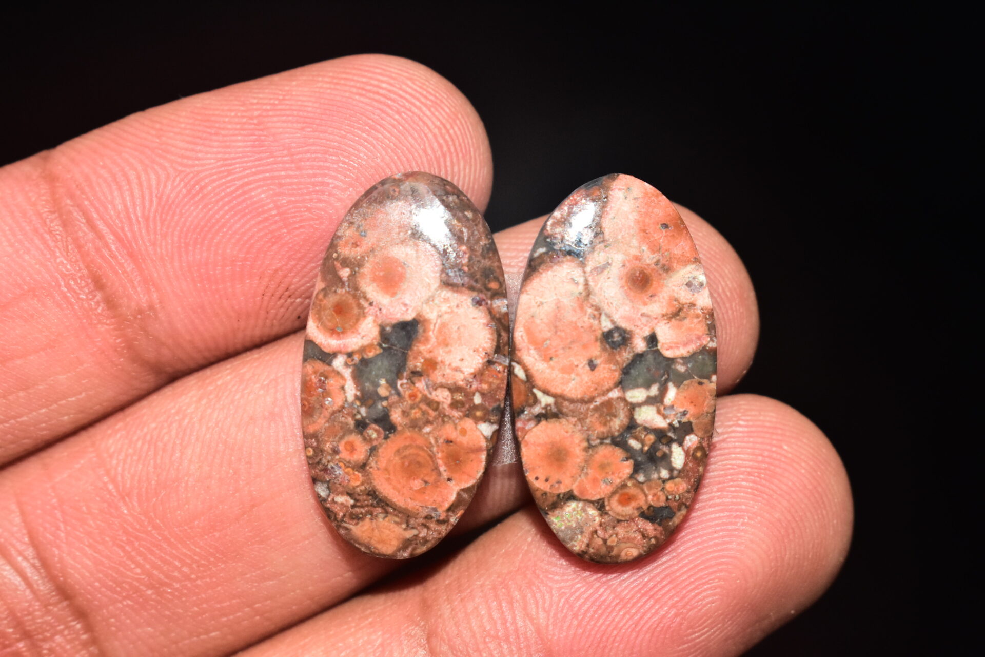 Poppy Jasper Pair Cabochon / Poppy Jasper Pair Gemstone / For Earrings / Oval Shape / 21.35 Ct. / 25x13x4 mm. Loose Gemstone / Q-757
