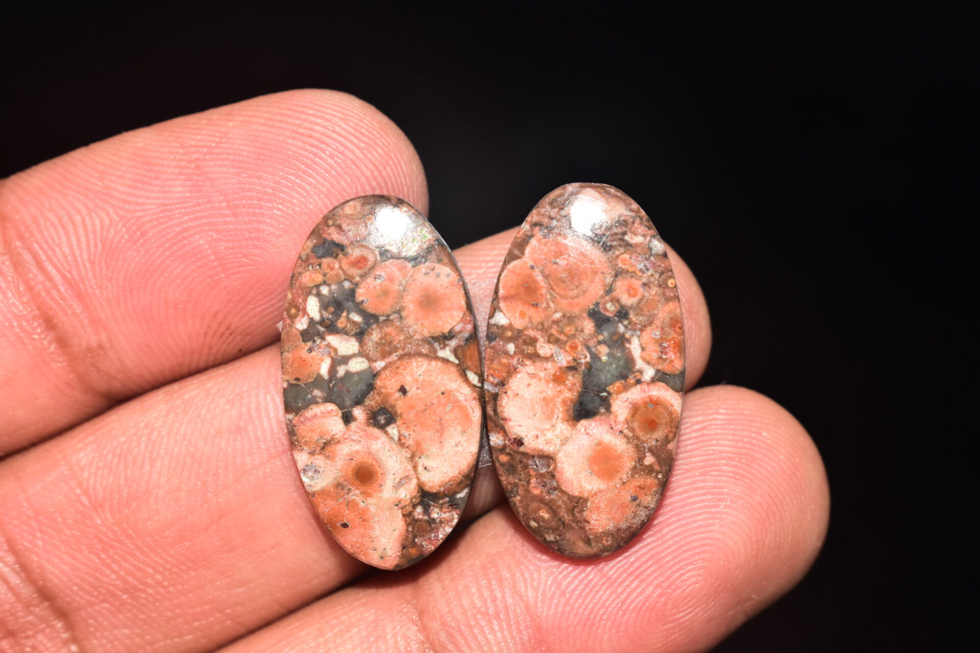 Poppy Jasper Pair Cabochon / Poppy Jasper Pair Gemstone / For Earrings / Oval Shape / 21.35 Ct. / 25x13x4 mm. Loose Gemstone / Q-757 - Image 3