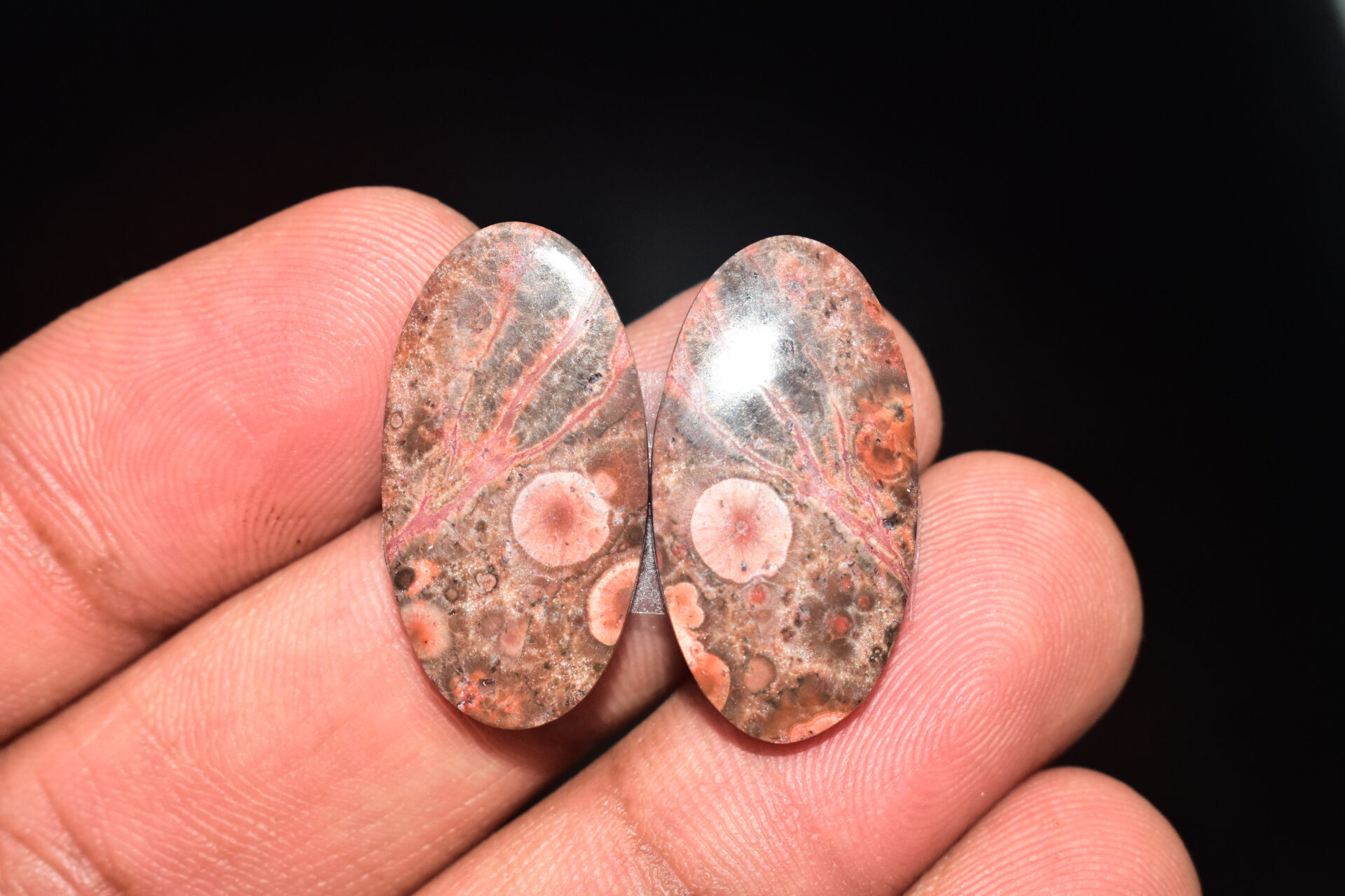 Poppy Jasper Pair Cabochon / Poppy Jasper Pair Gemstone / For Earrings / Oval Shape / 18.75 Ct. / 25x13x4 mm. Loose Gemstone / Q-764