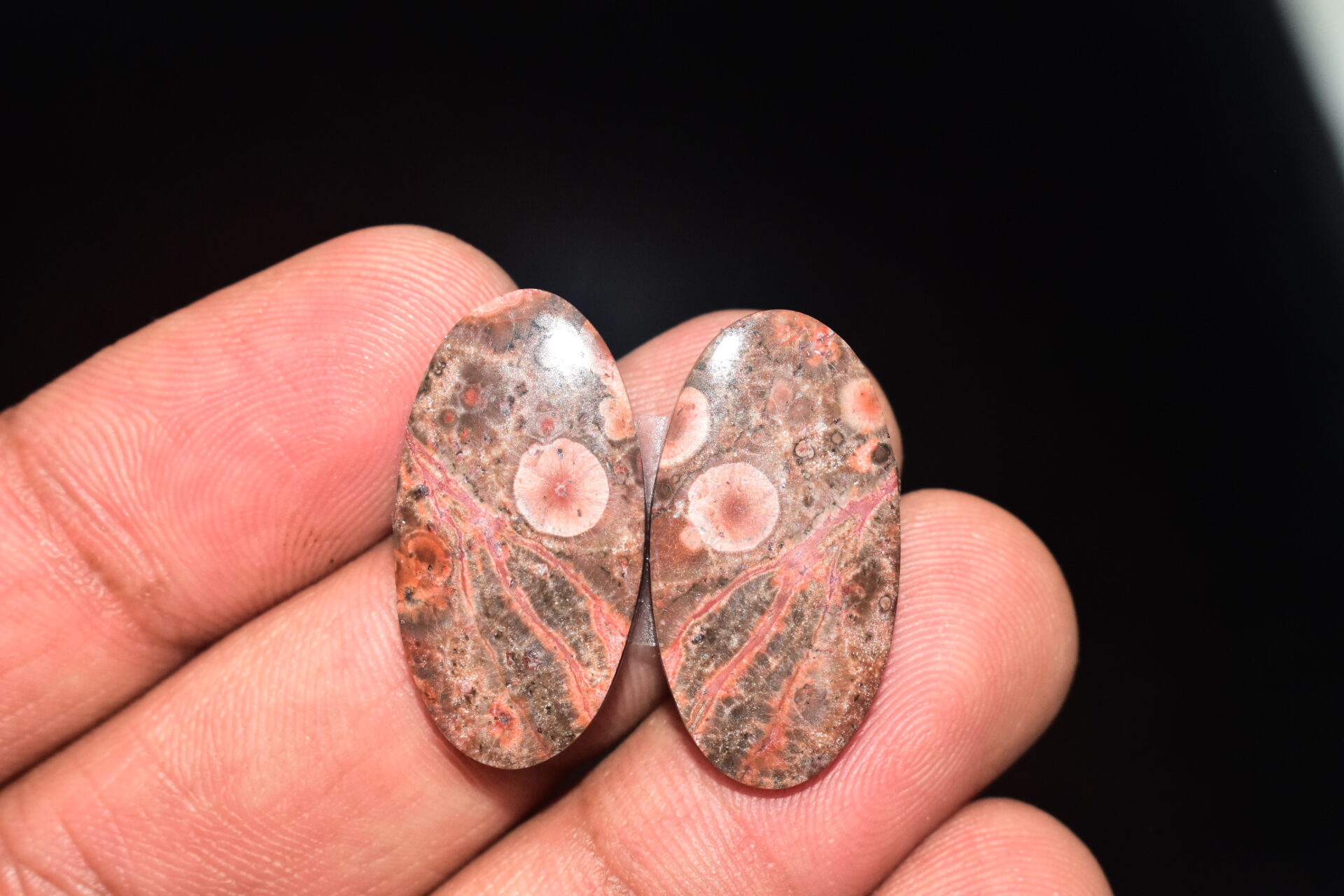 Poppy Jasper Pair Cabochon / Poppy Jasper Pair Gemstone / For Earrings / Oval Shape / 18.75 Ct. / 25x13x4 mm. Loose Gemstone / Q-764 - Image 3