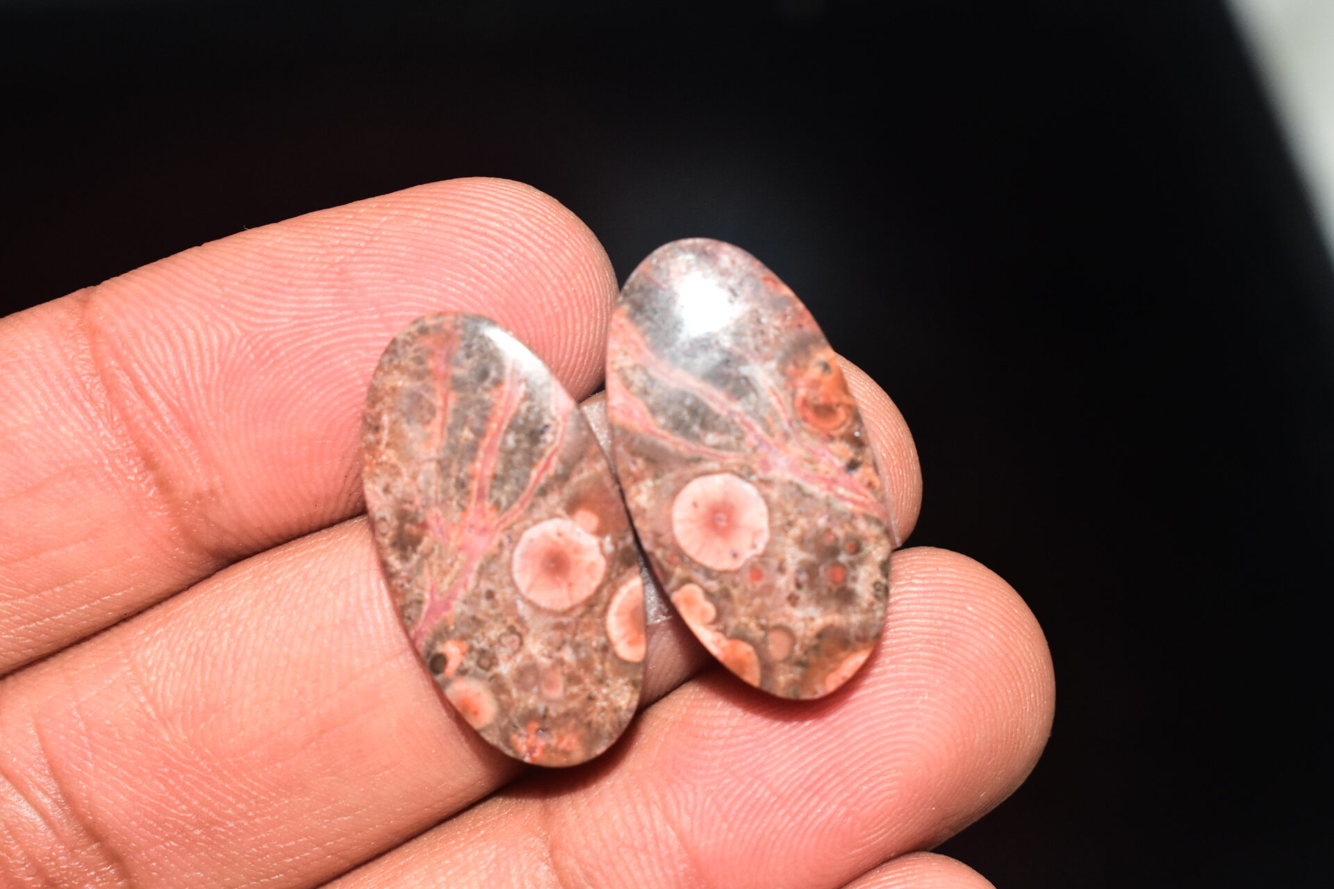 Poppy Jasper Pair Cabochon / Poppy Jasper Pair Gemstone / For Earrings / Oval Shape / 18.75 Ct. / 25x13x4 mm. Loose Gemstone / Q-764 - Image 4