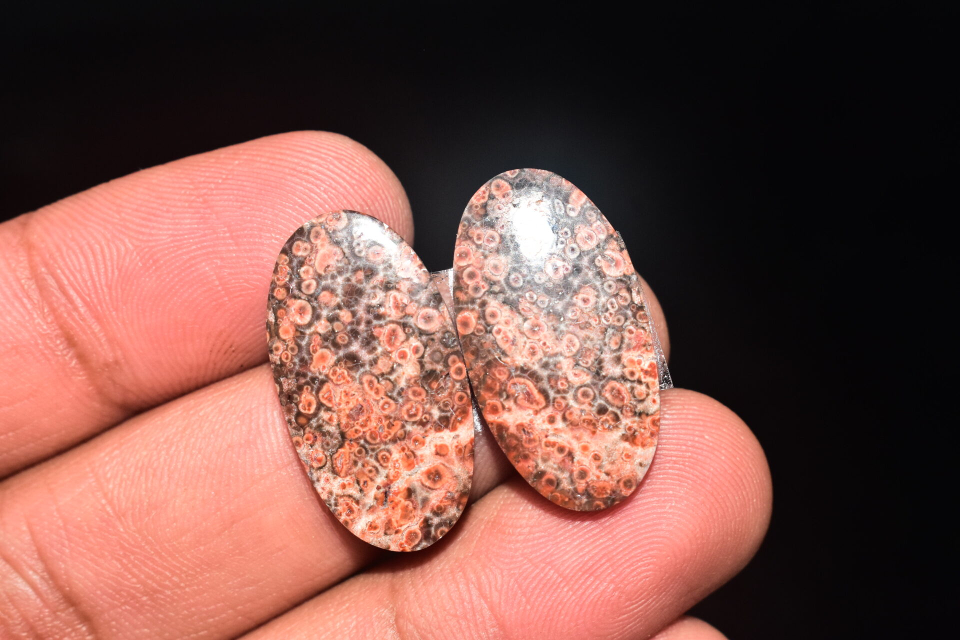 Poppy Jasper Pair Cabochon / Poppy Jasper Pair Gemstone / For Earrings / Oval Shape / 21.10 Ct. / 26x14x4 mm. Loose Gemstone / Q-761 - Image 2