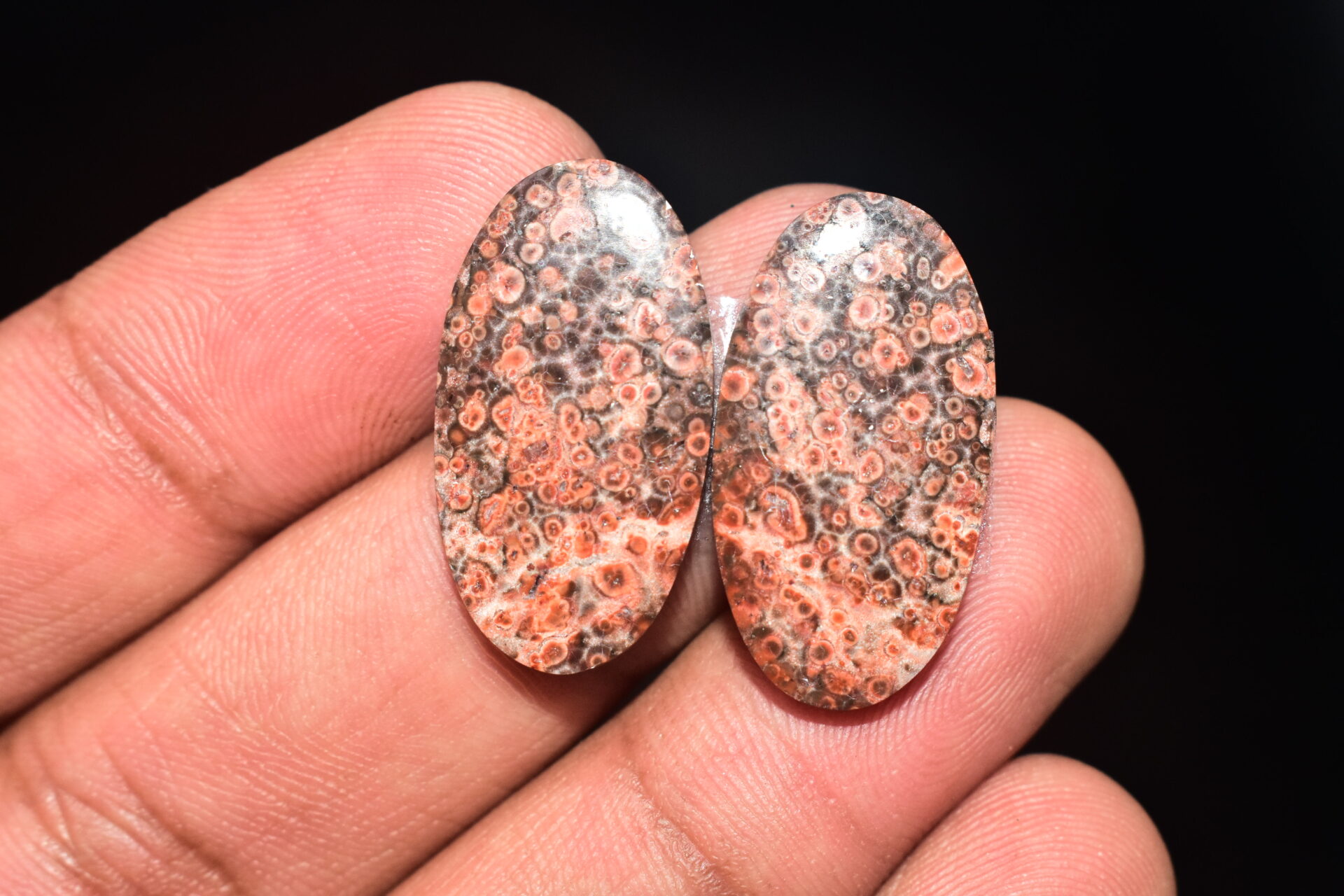 Poppy Jasper Pair Cabochon / Poppy Jasper Pair Gemstone / For Earrings / Oval Shape / 21.10 Ct. / 26x14x4 mm. Loose Gemstone / Q-761