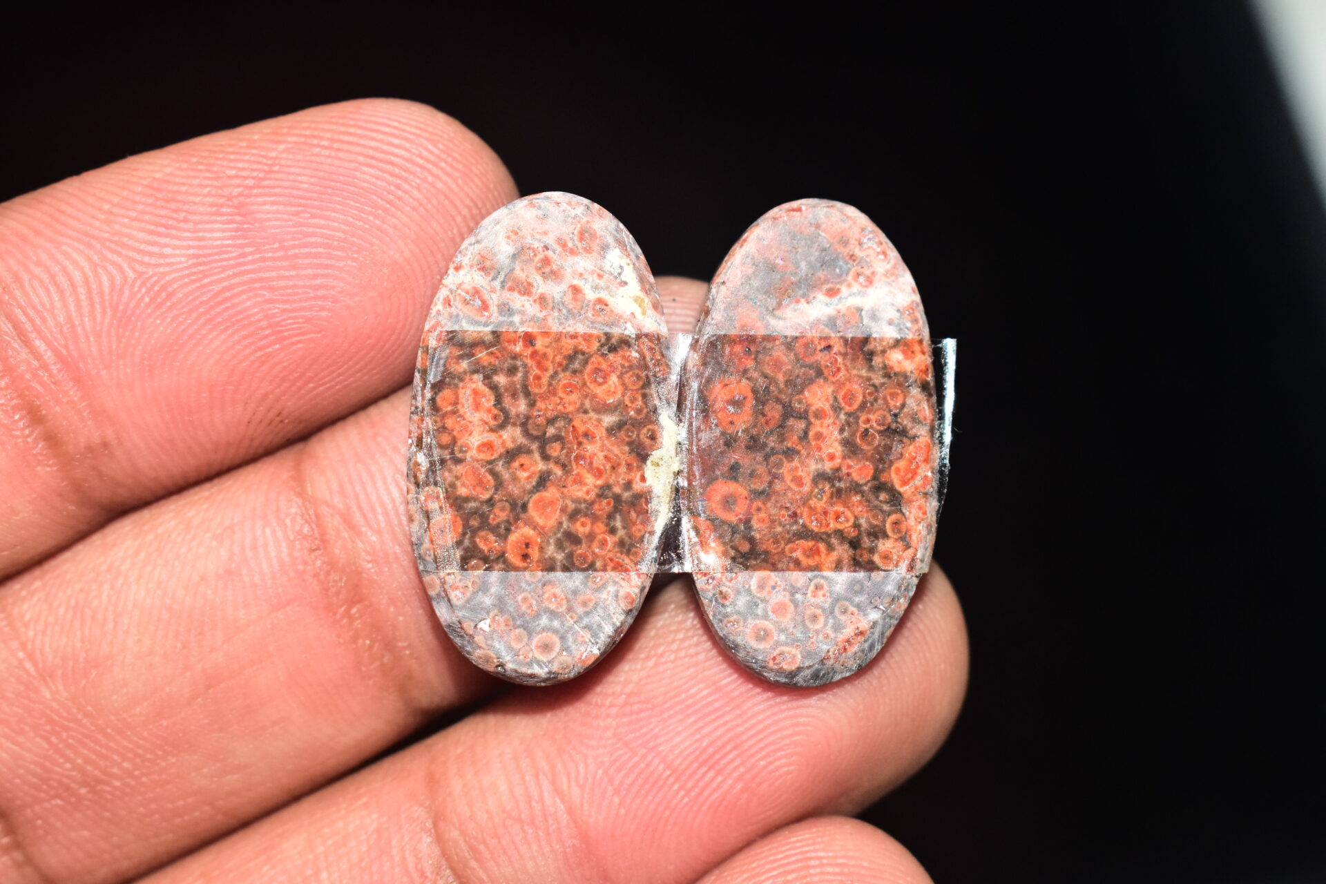 Poppy Jasper Pair Cabochon / Poppy Jasper Pair Gemstone / For Earrings / Oval Shape / 21.10 Ct. / 26x14x4 mm. Loose Gemstone / Q-761 - Image 5